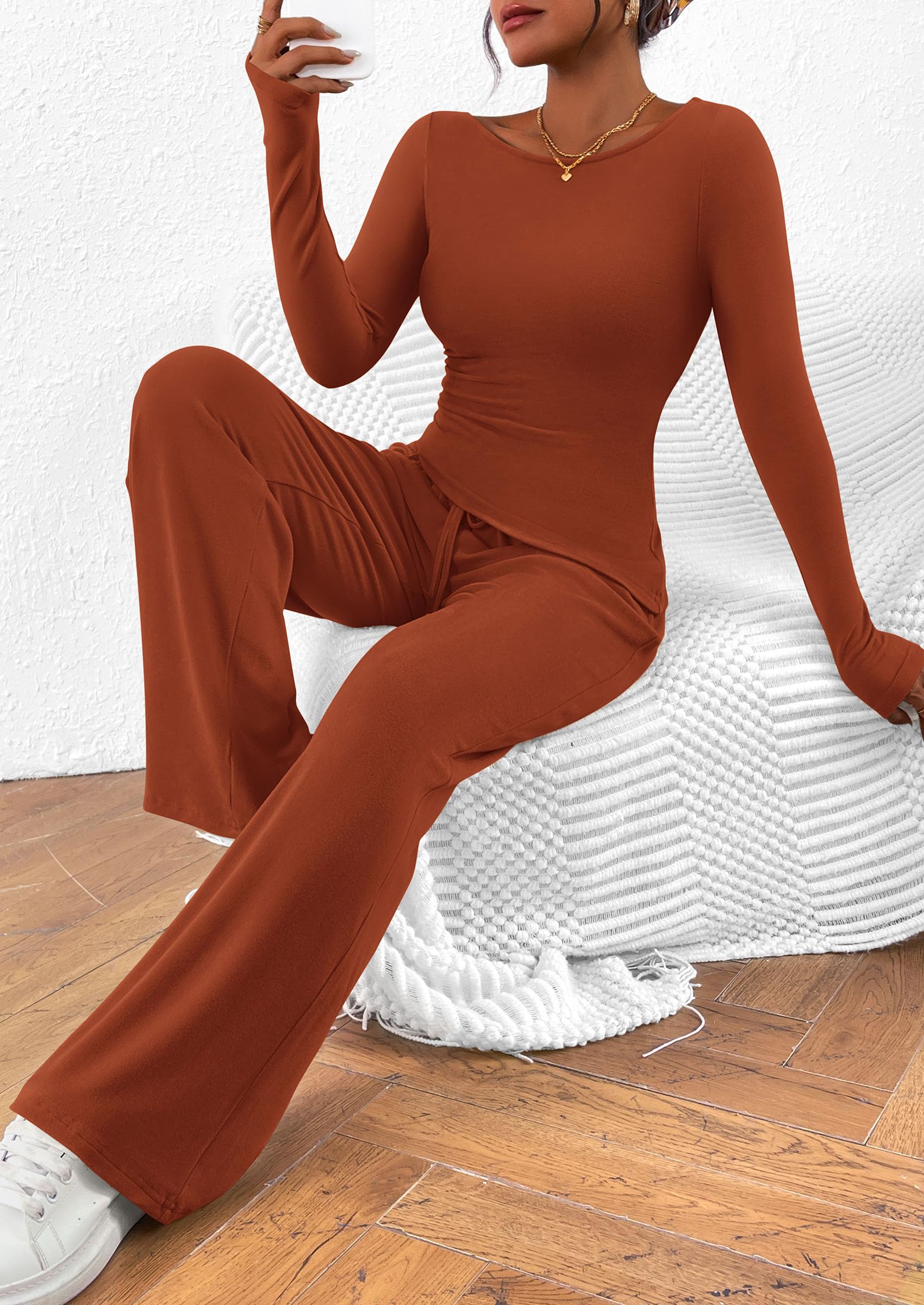 Women's 2 Piece Lounge Sets Airport Outfits(Brick Red,XS)