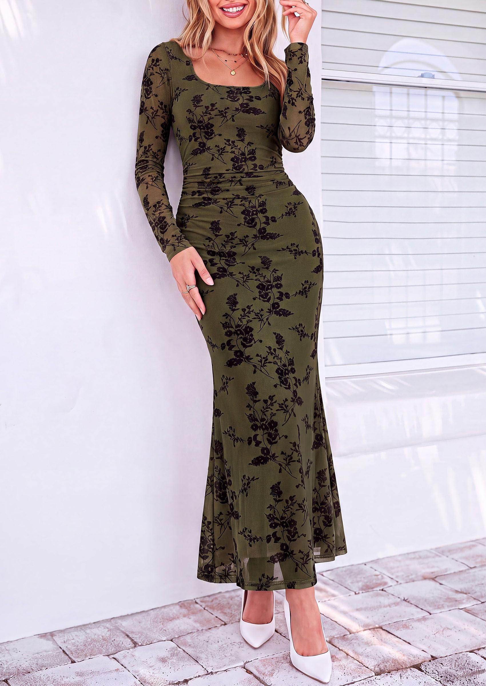 Women's Formal Floral Maxi Dress Fall Wedding Guest Dresses