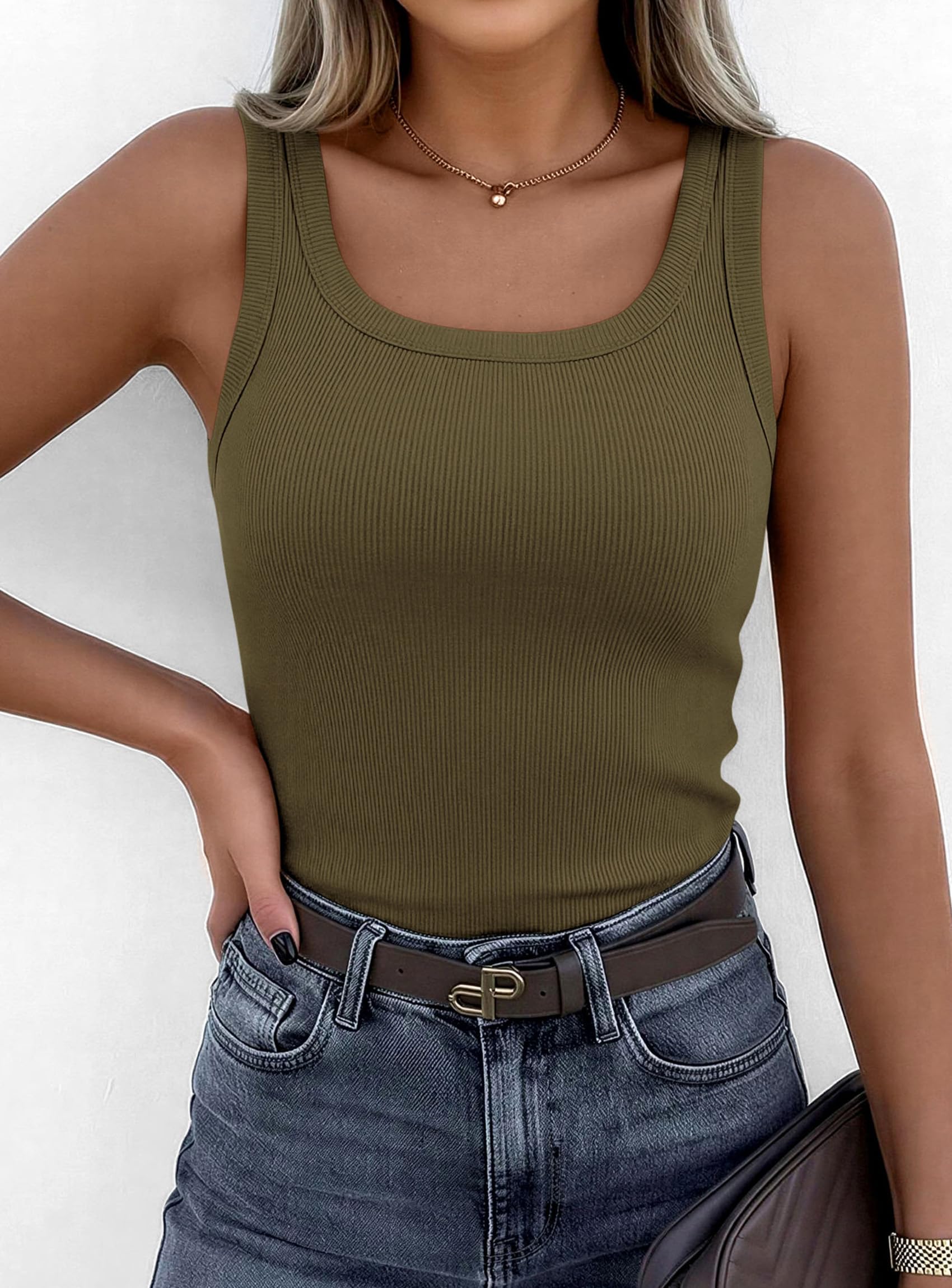 Tank Tops for Women Summer Sleeveless Tops,Army Green,S
