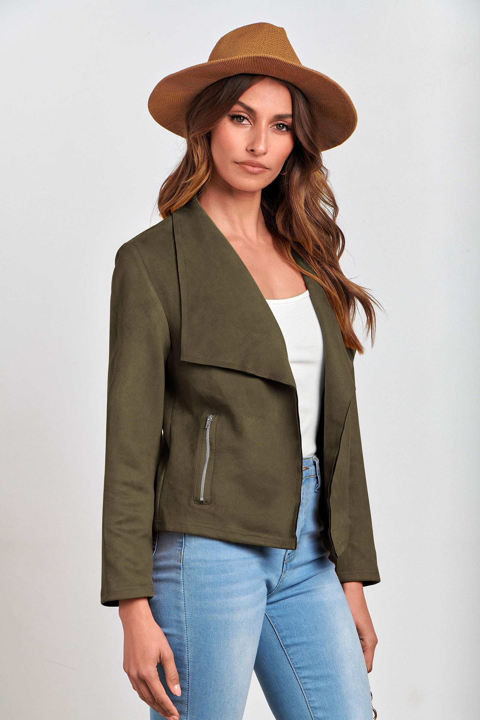 Women's Fall Fashion Faux Suede Jackets(Army Green,Small)