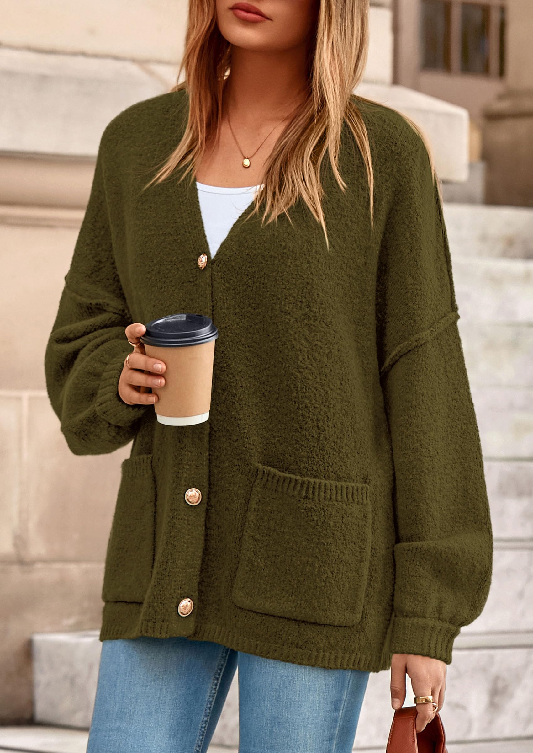Oversized Chunky Cardigan Sweaters for Women Army Green,S