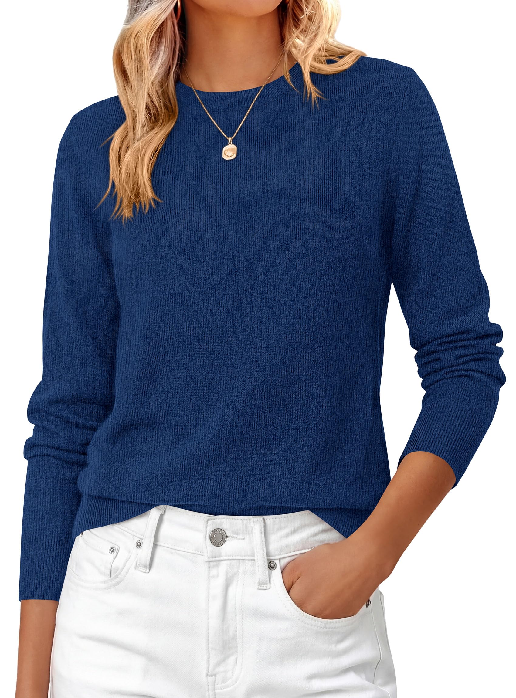 Womens Fall Basic Long Sleeve Sweater,Navy,XS
