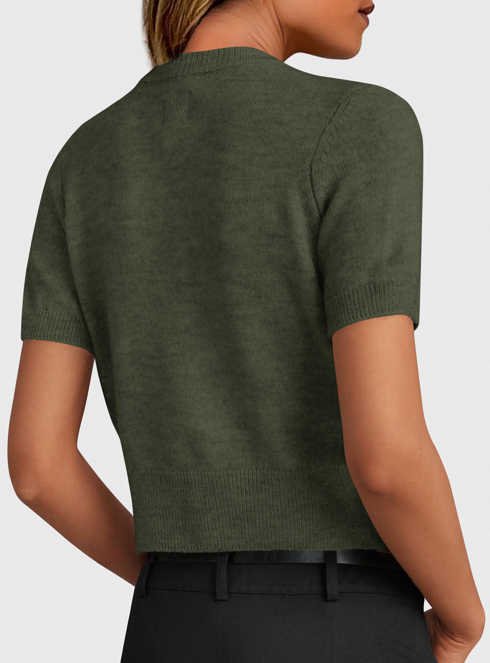 Womens Summer Cardigan Short Sleeve Sweater,Army Green,S