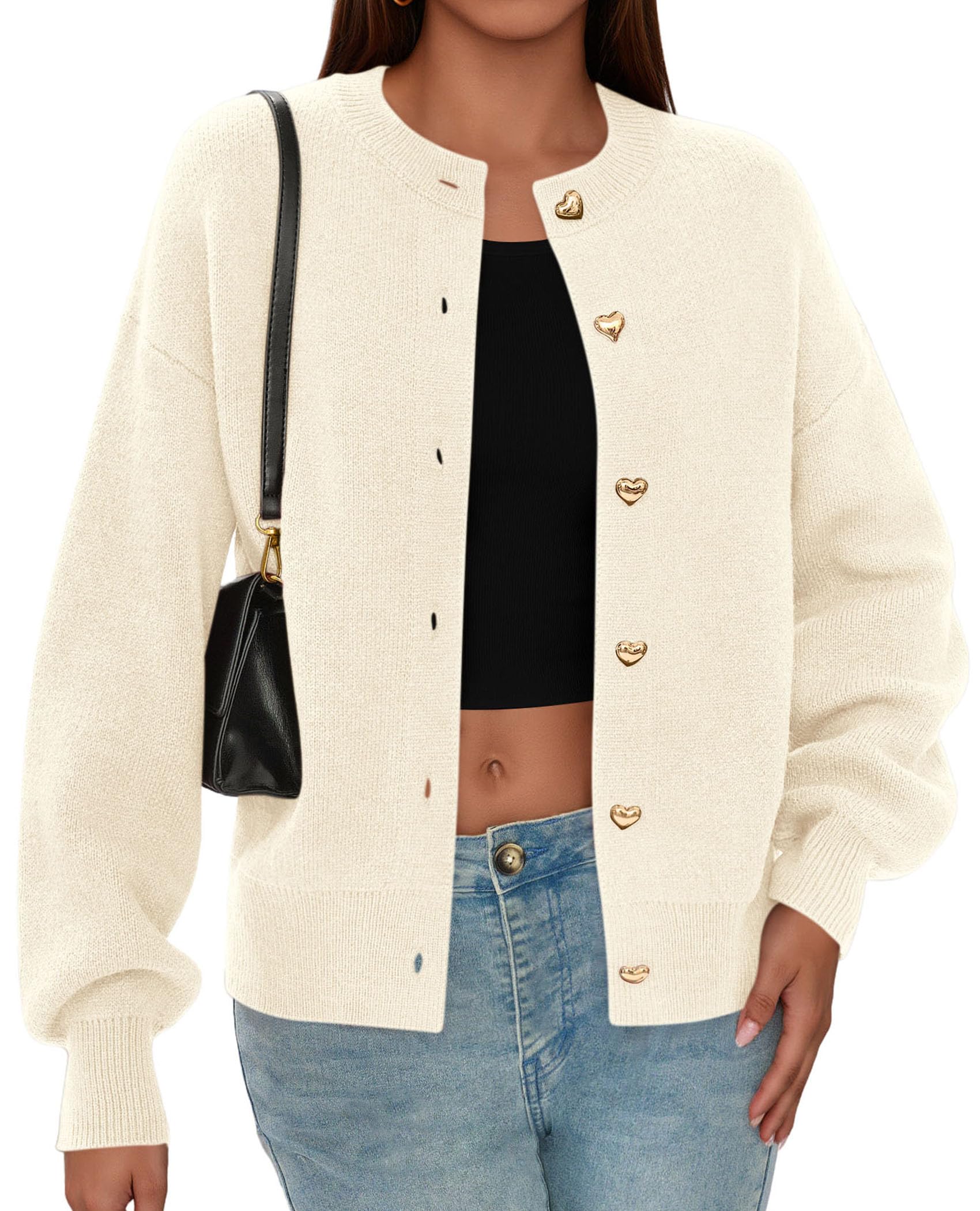 Women's Long Sleeve Button Up Cardigan,Beige,M