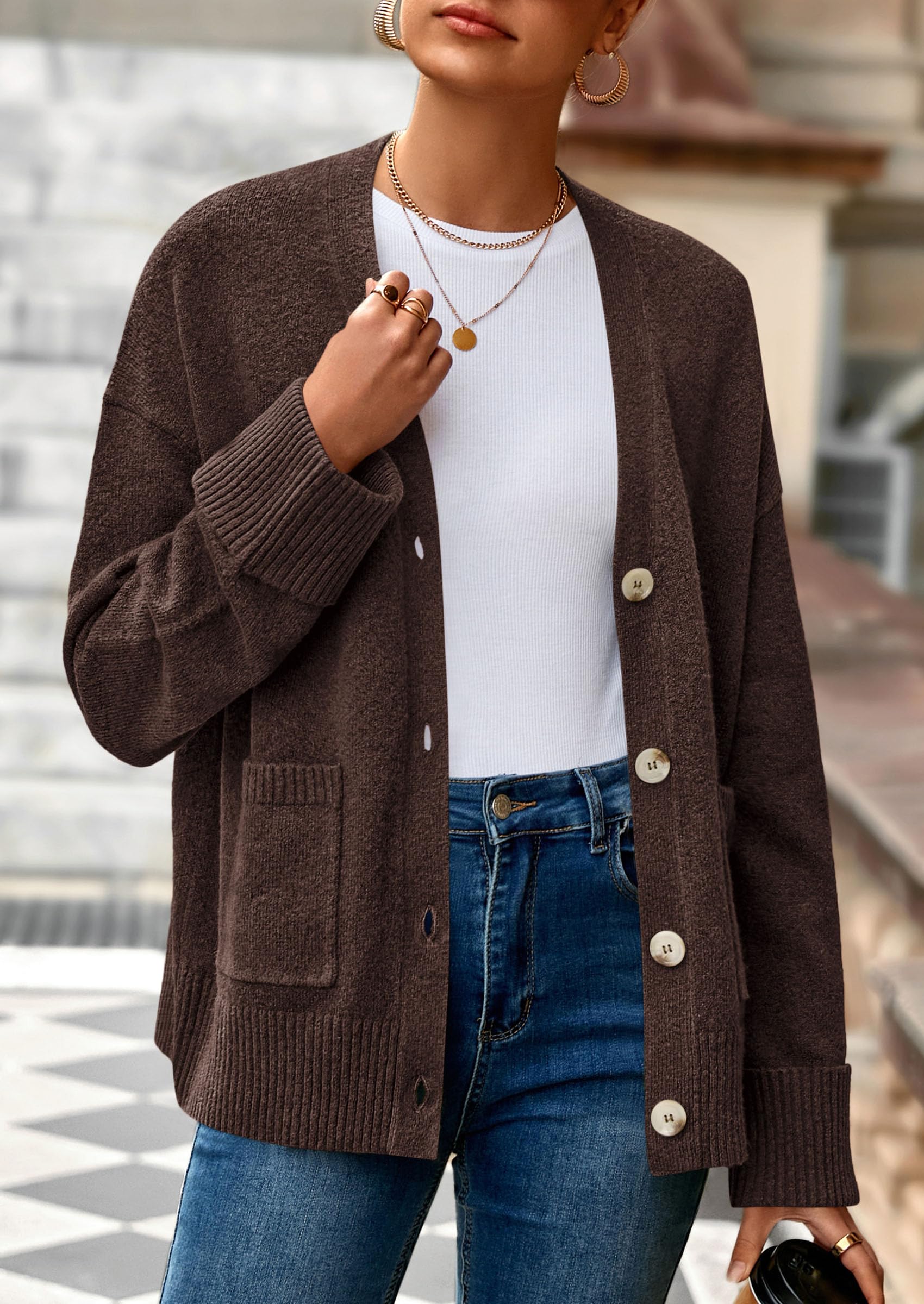 Women's Winter Oversized Cardigan Sweaters (Brown,S)