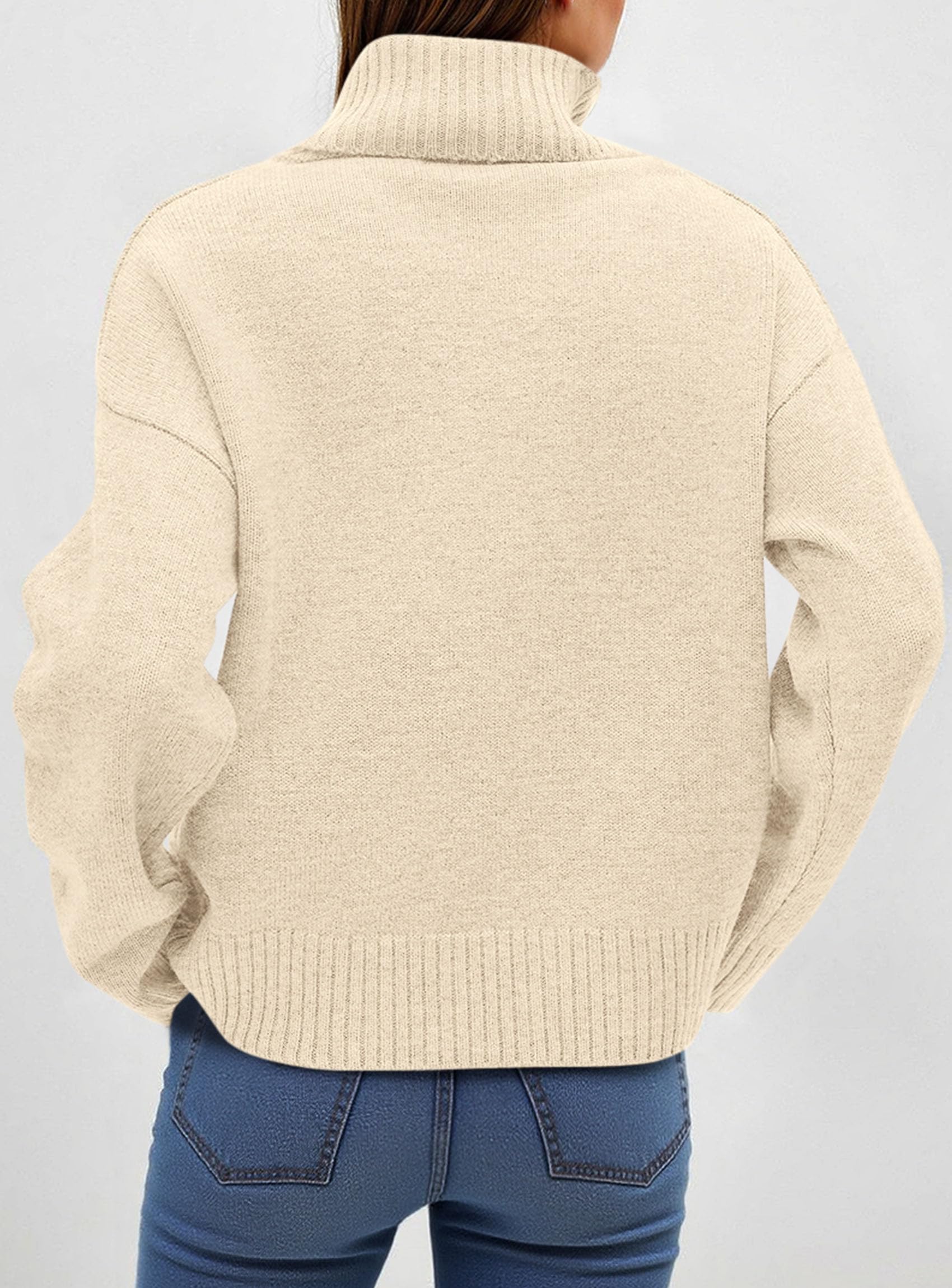 Womens Turtleneck Long Sleeve Knit Sweater,Beige,S
