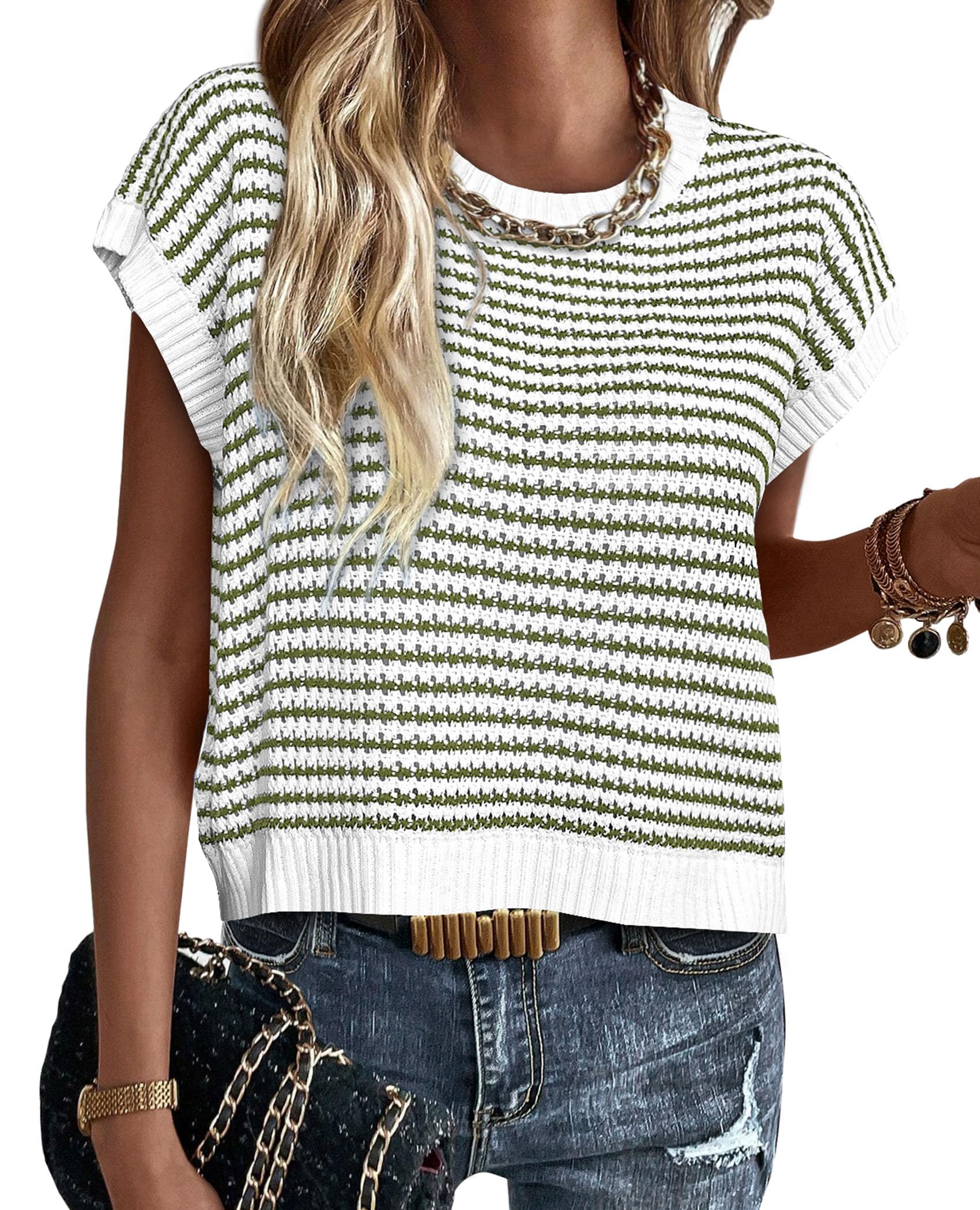 Women's Striped Short Sleeve Sweater Vest