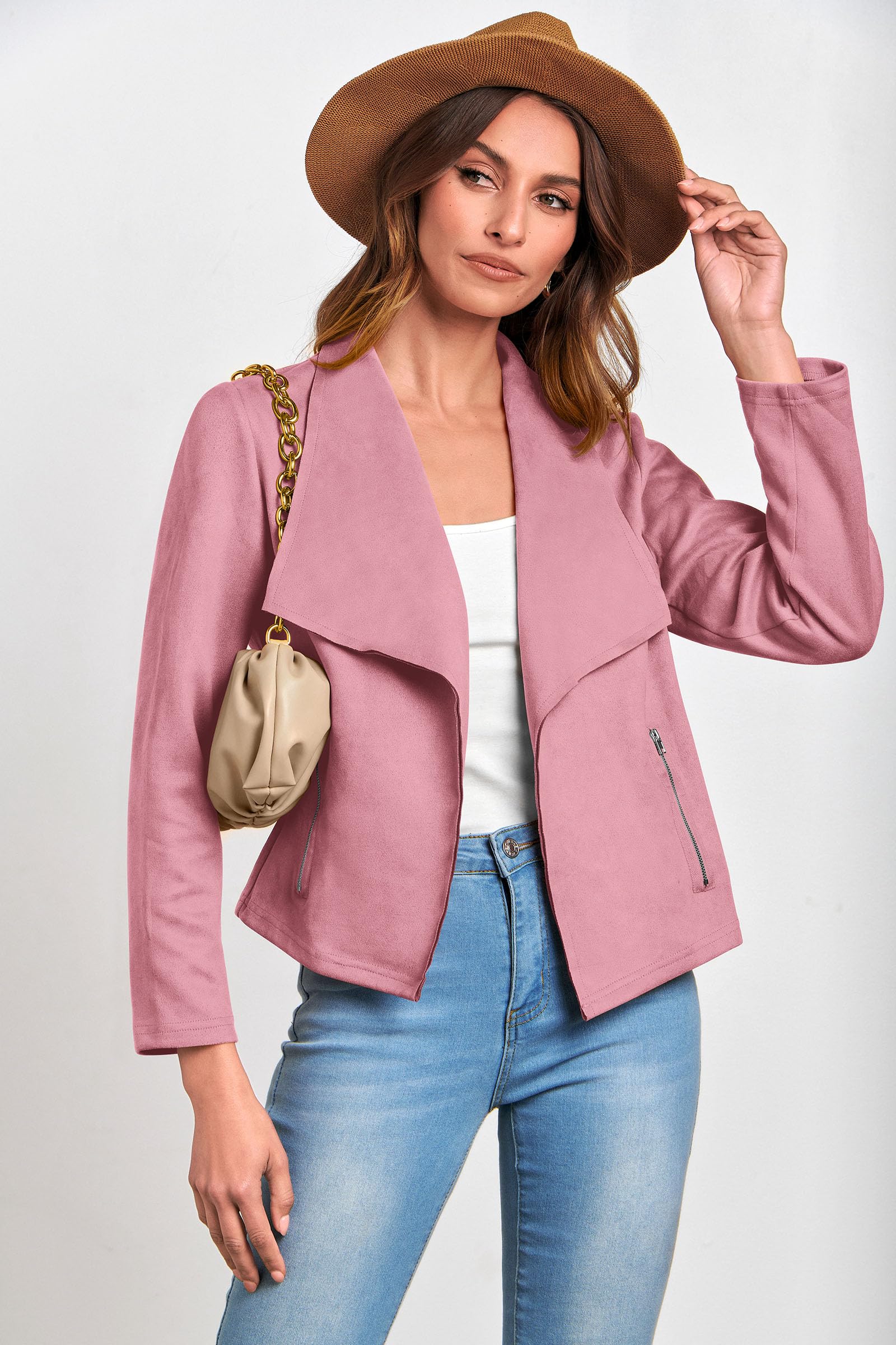 Women's Fall Fashion Faux Suede Jackets(Pink,Small)