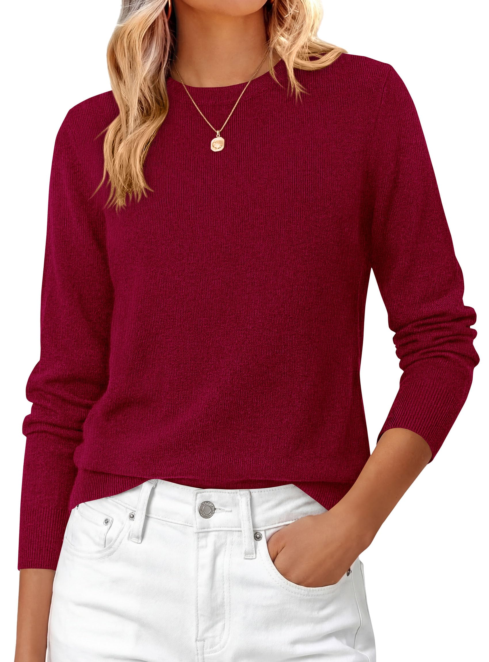 Womens Fall Basic Long Sleeve Sweater,Wine Red,XS