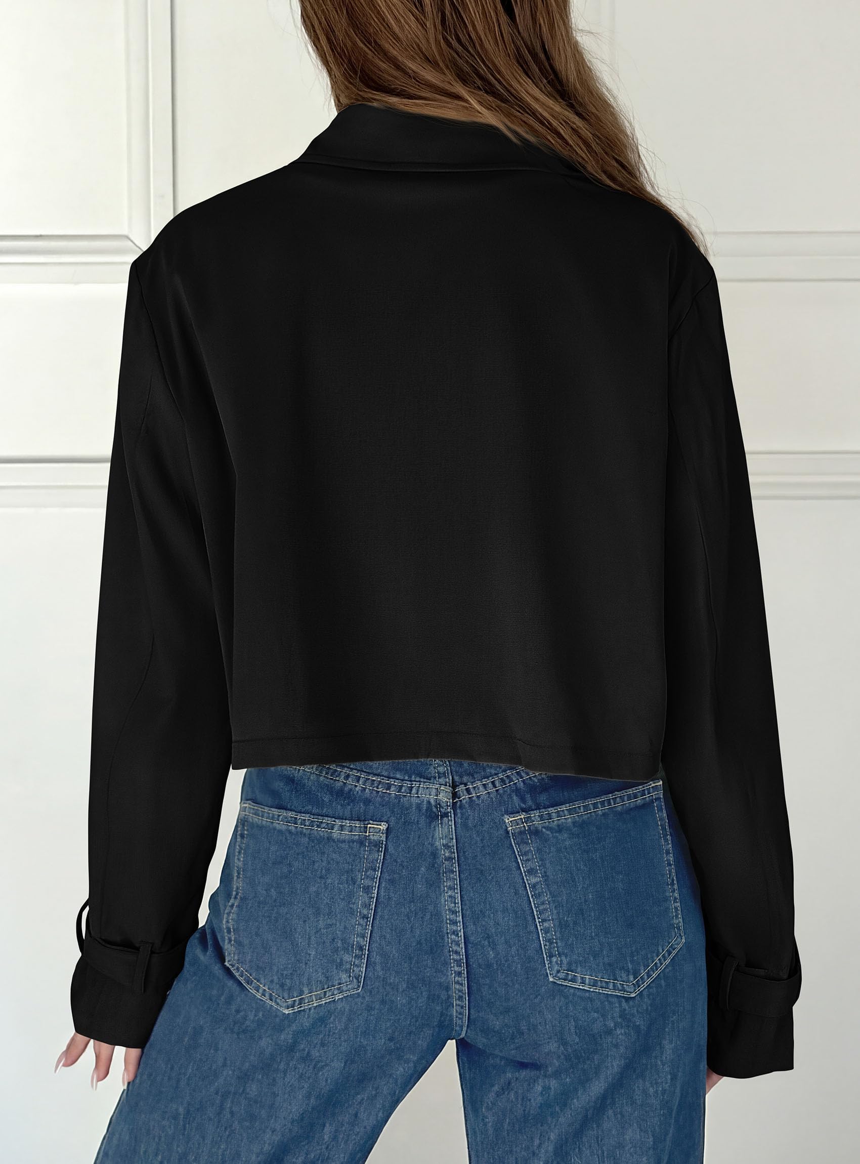 Cropped Trench Coat For Women Short Jacket,Black,S