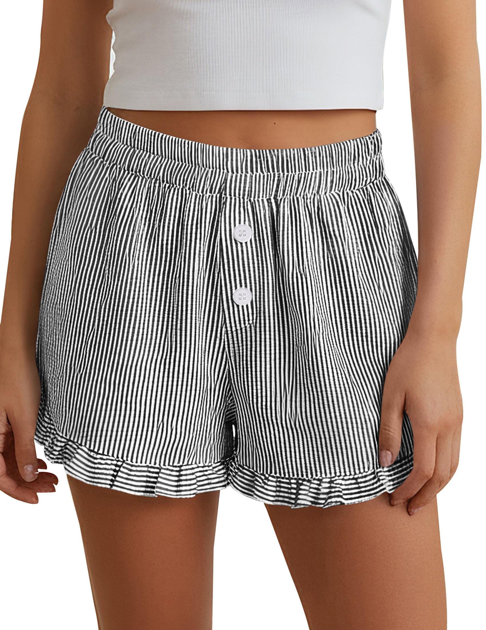 Womens Boxer Shorts Striped Gingham Ruffle Pajama Bottoms