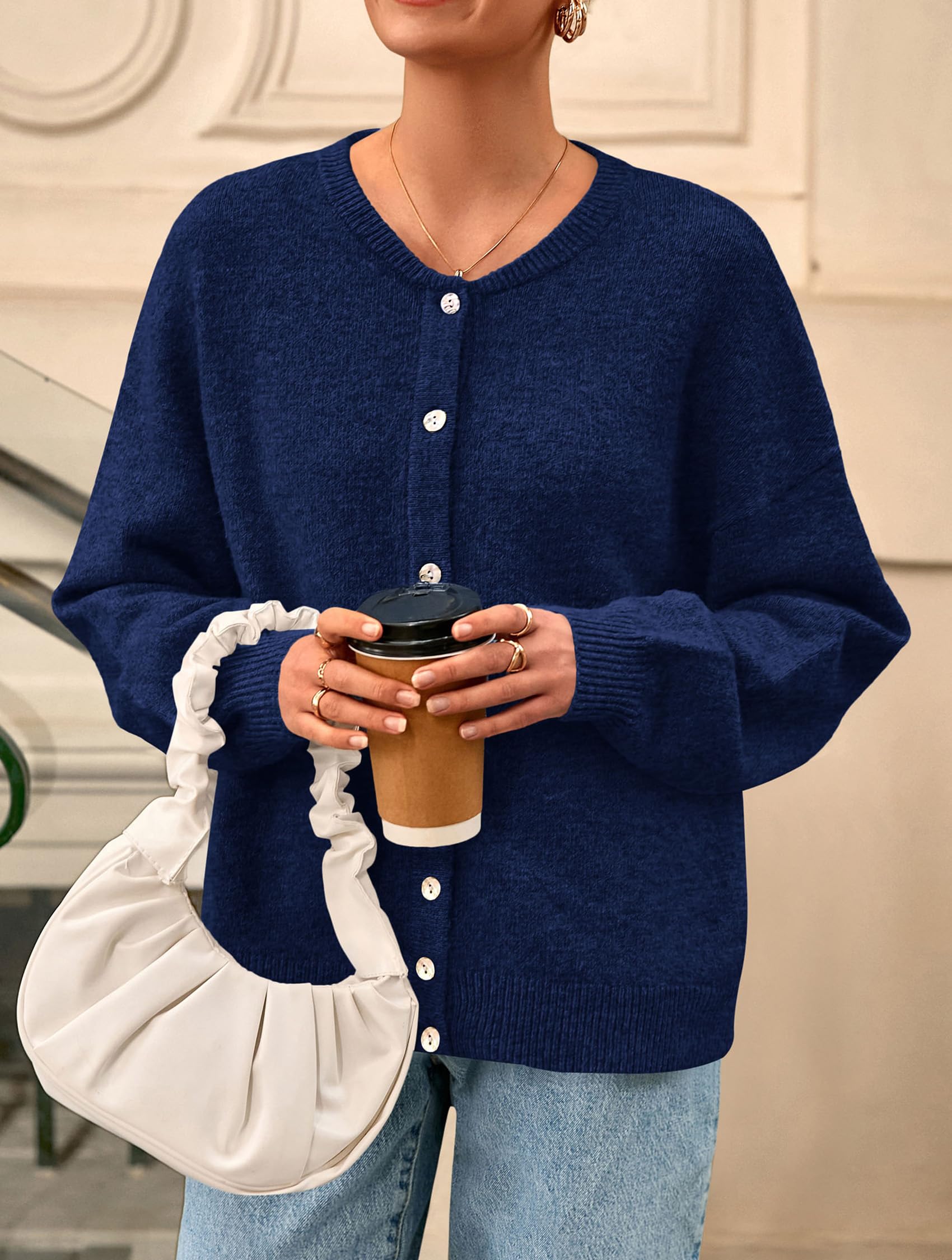 Womens Long Sleeve Cardigan Sweaters Button Down Knit Tops