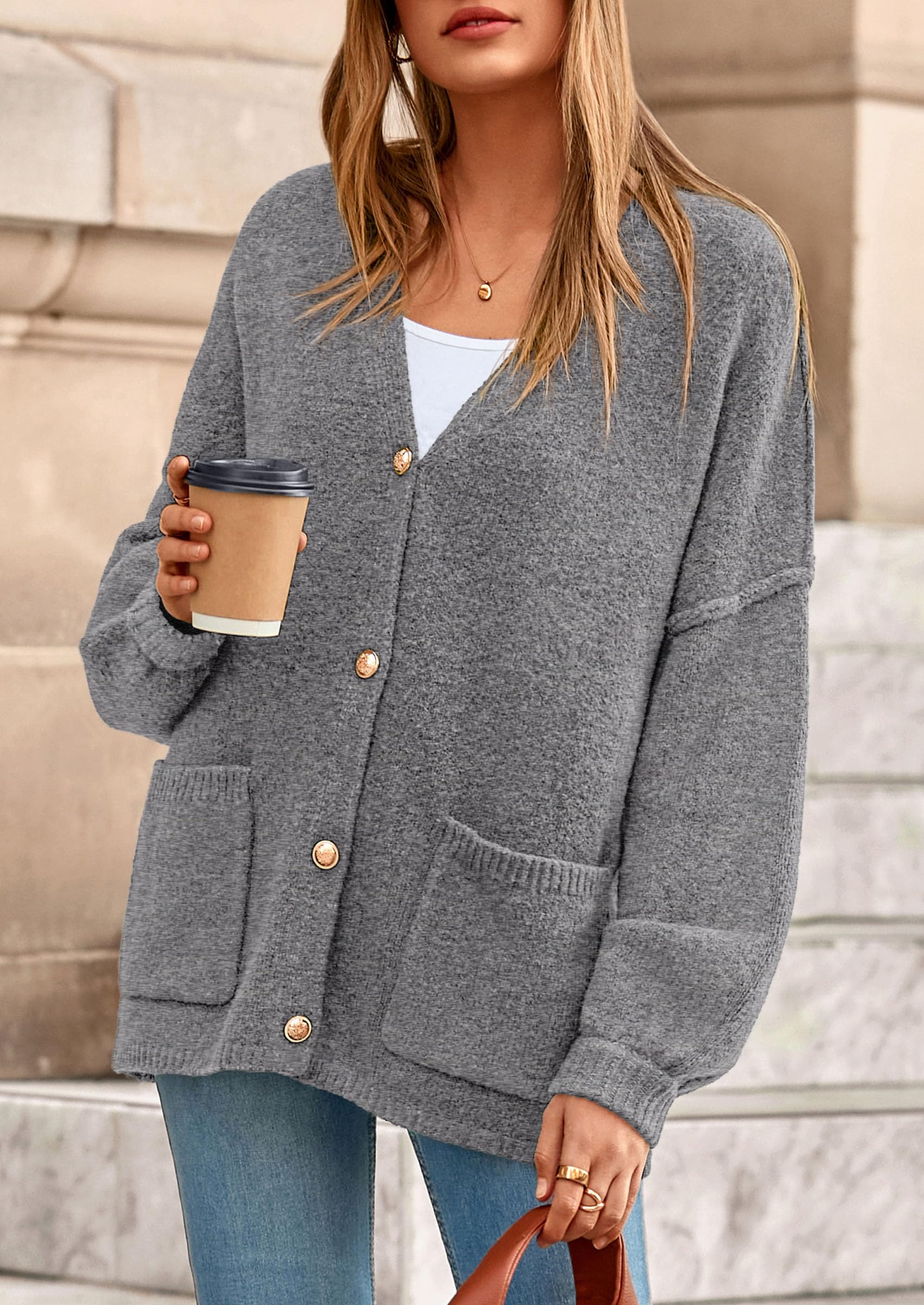 Oversized Chunky Cardigan Sweaters for Women Dark Grey,S