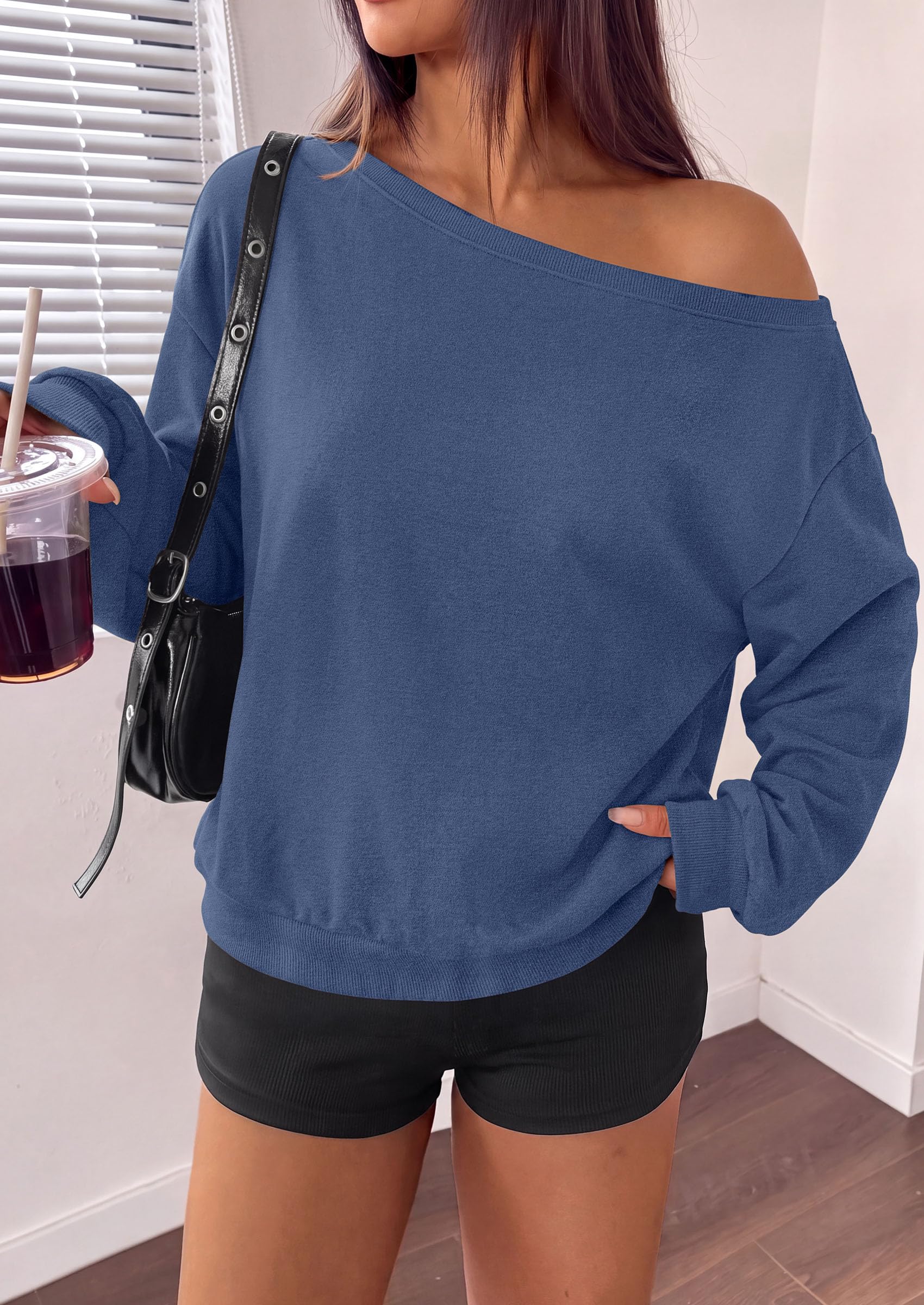 Womens Off The Shoulder Sweatshirt Fall Long Sleeve Tops