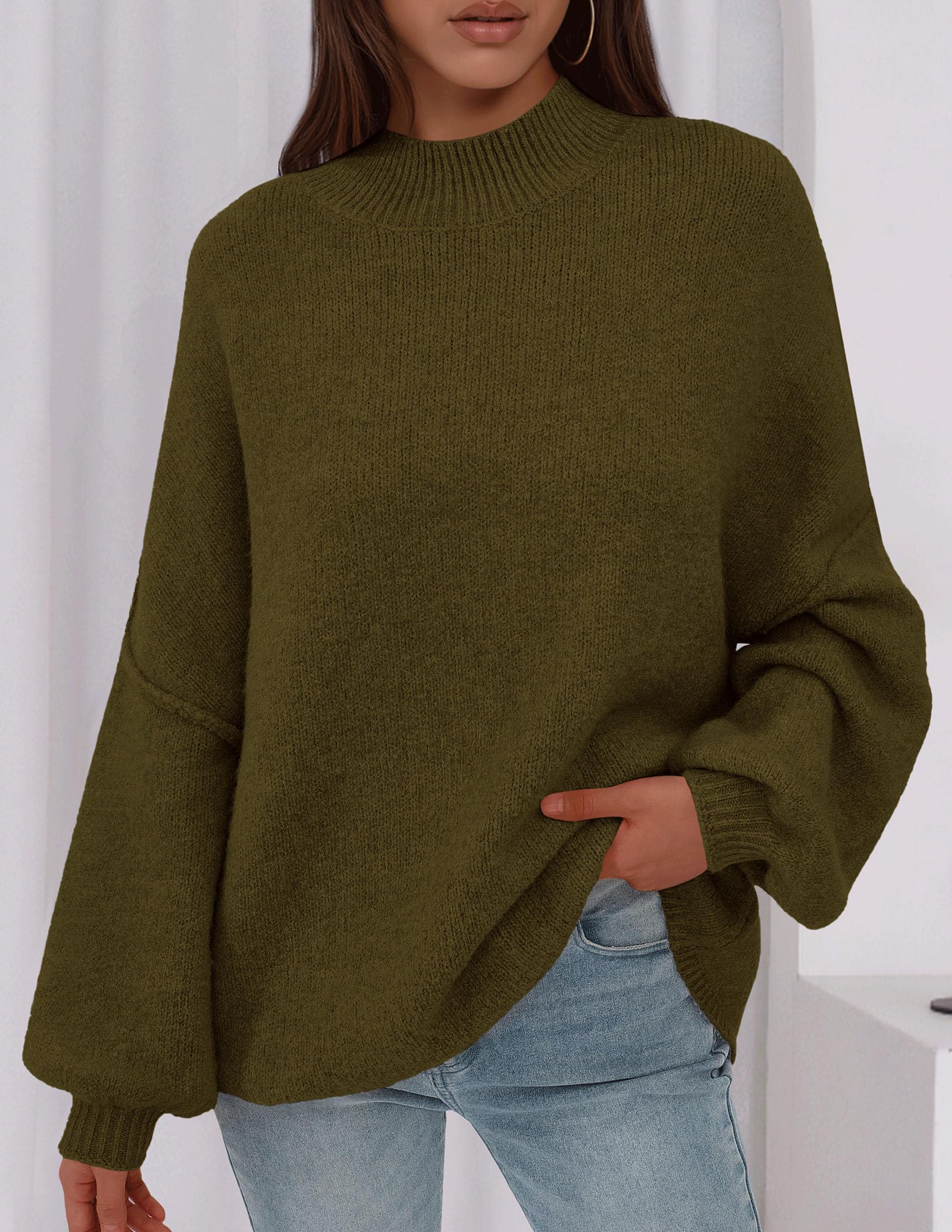 Women's Oversized Sweaters Fall Clothes (Army Green,S)