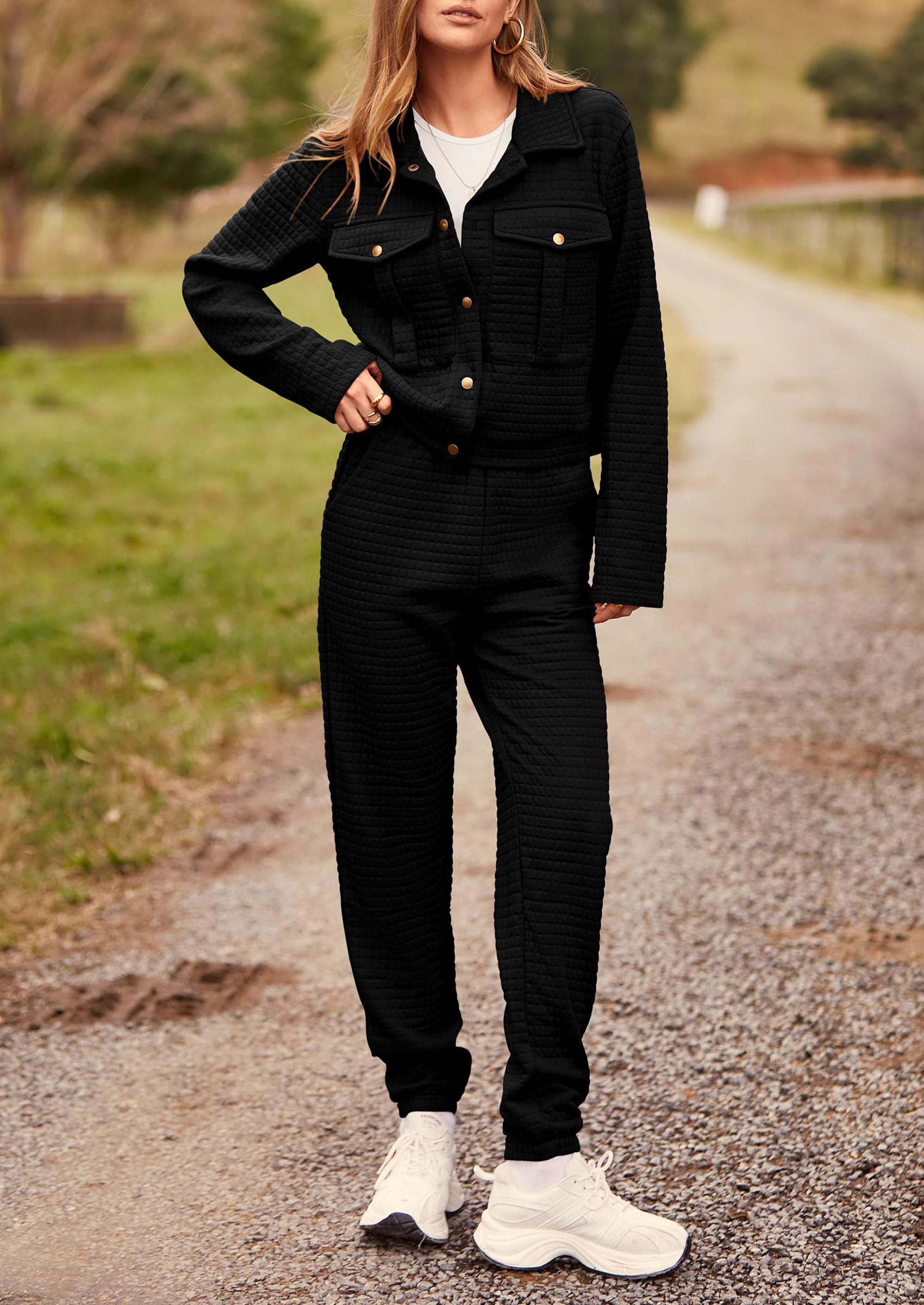 Women's 2 Piece Matching Lounge Sets Tracksuit,Black,S