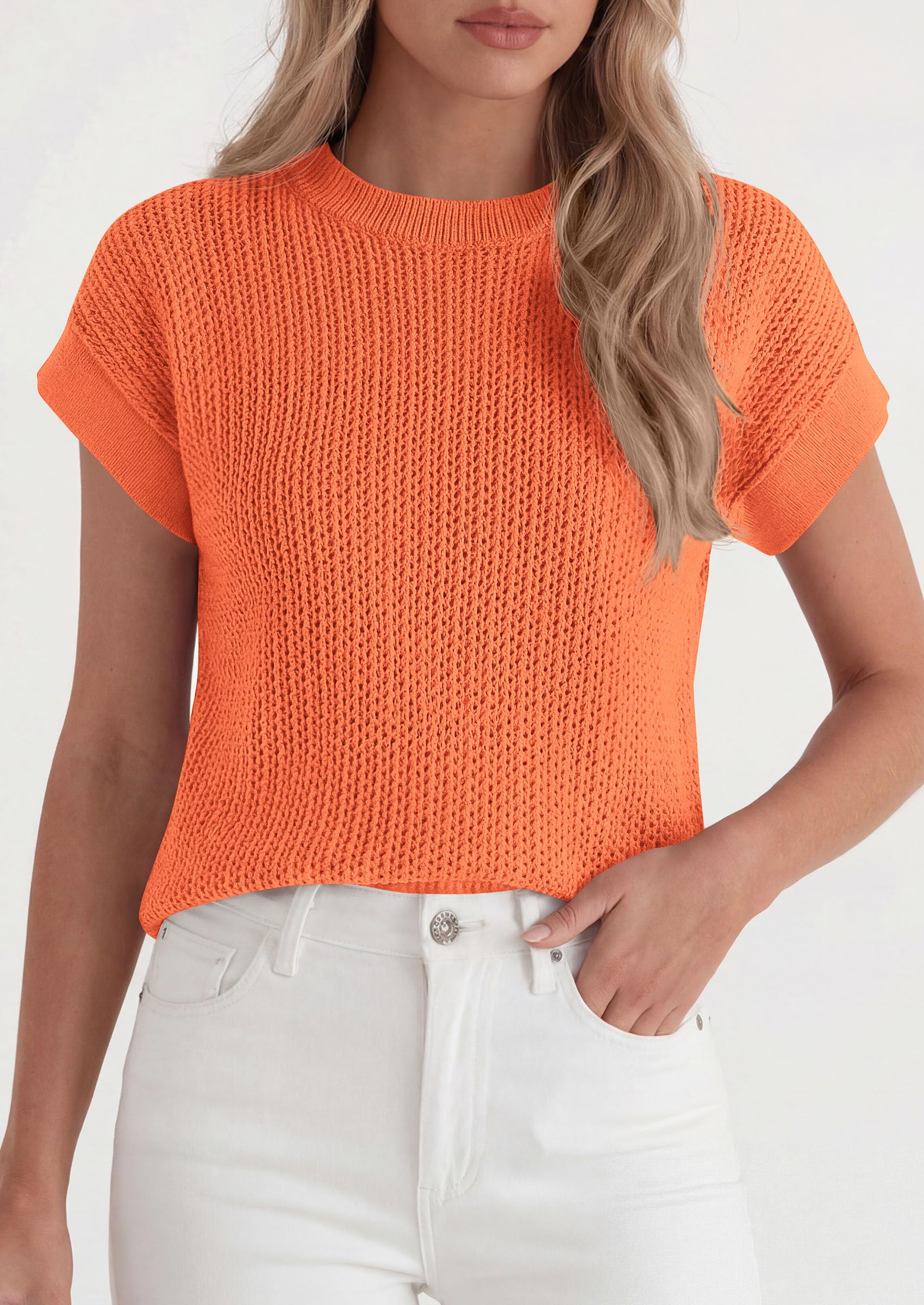 Women's Summer Sweater Vest Crochet Tops (Orange,S)