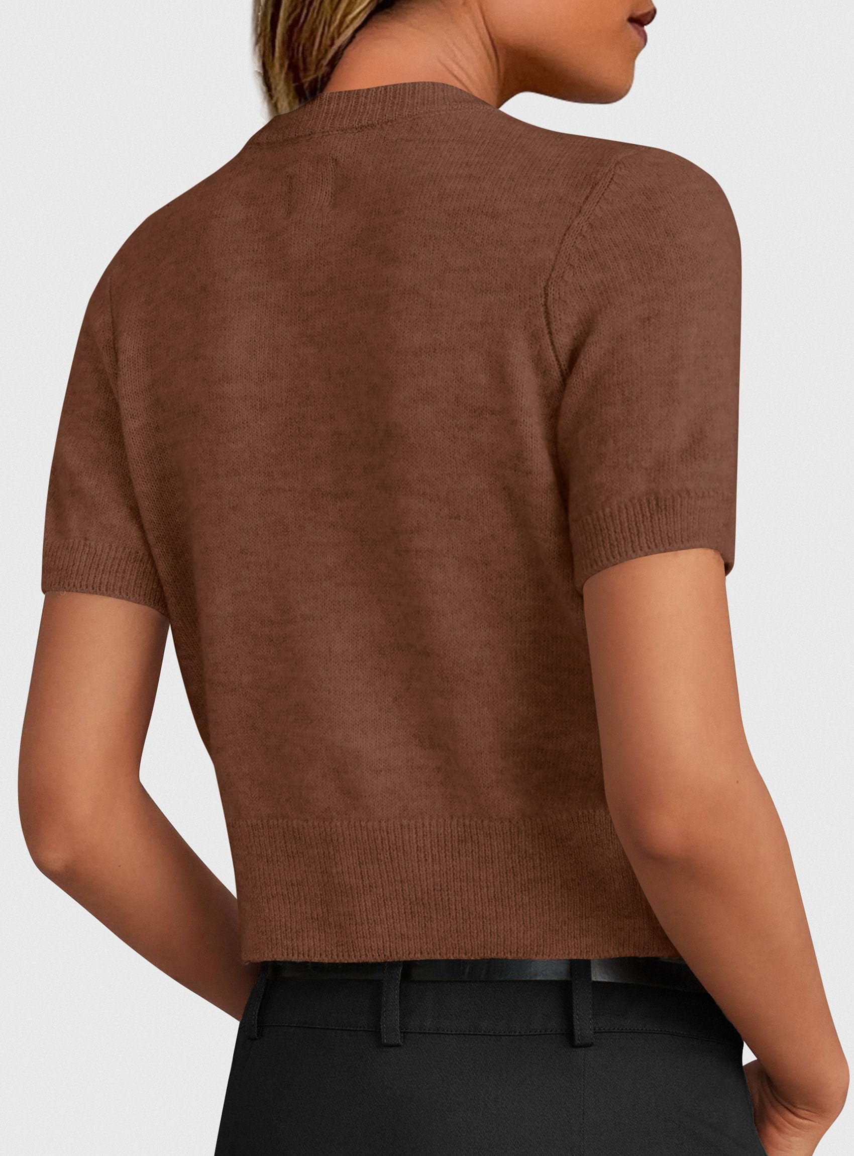 Womens Summer Cardigan Short Sleeve Sweater,Brown,S