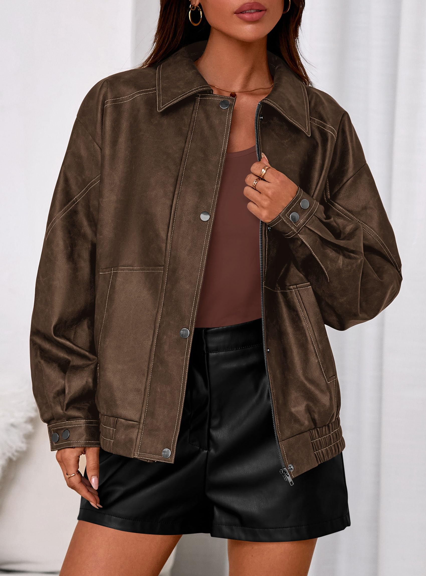 Womens Oversized Faux Leather Jacket Fall Winter Outfits