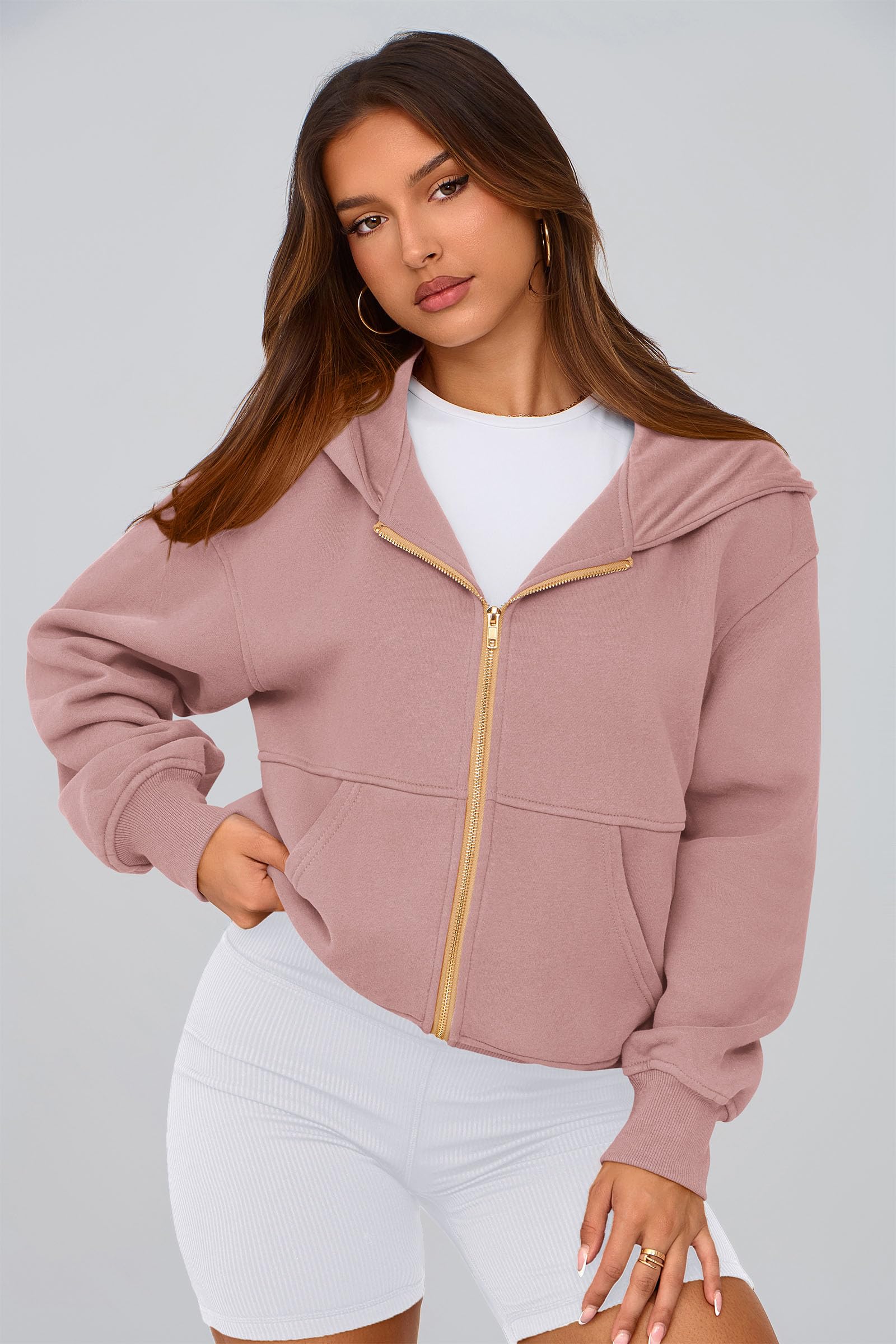 Hoodies for Women Fall Fashion Zip Up Fleece Plain Sweatshirt
