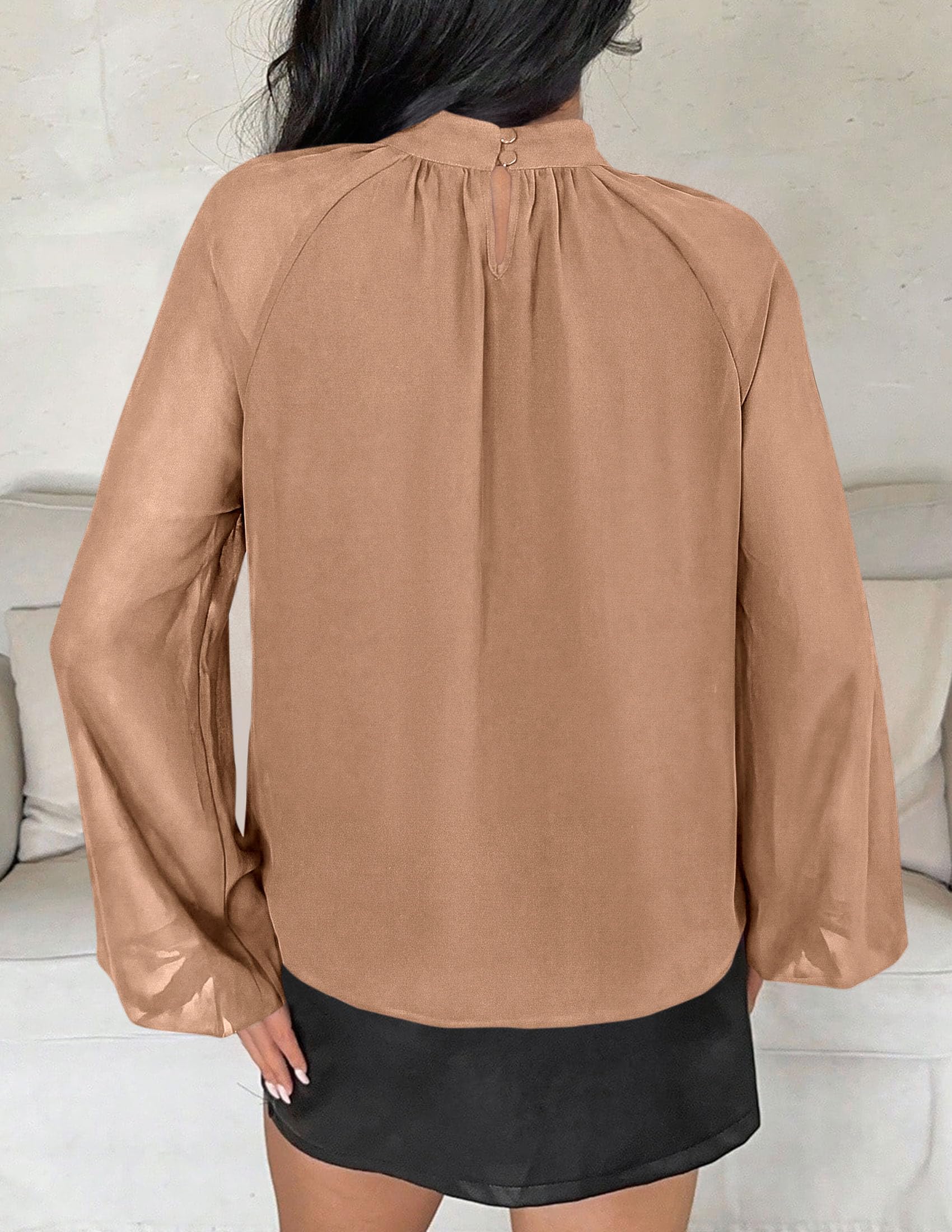 Chiffon Blouses for Women Dressy Casual Mock Neck Tops Khaki