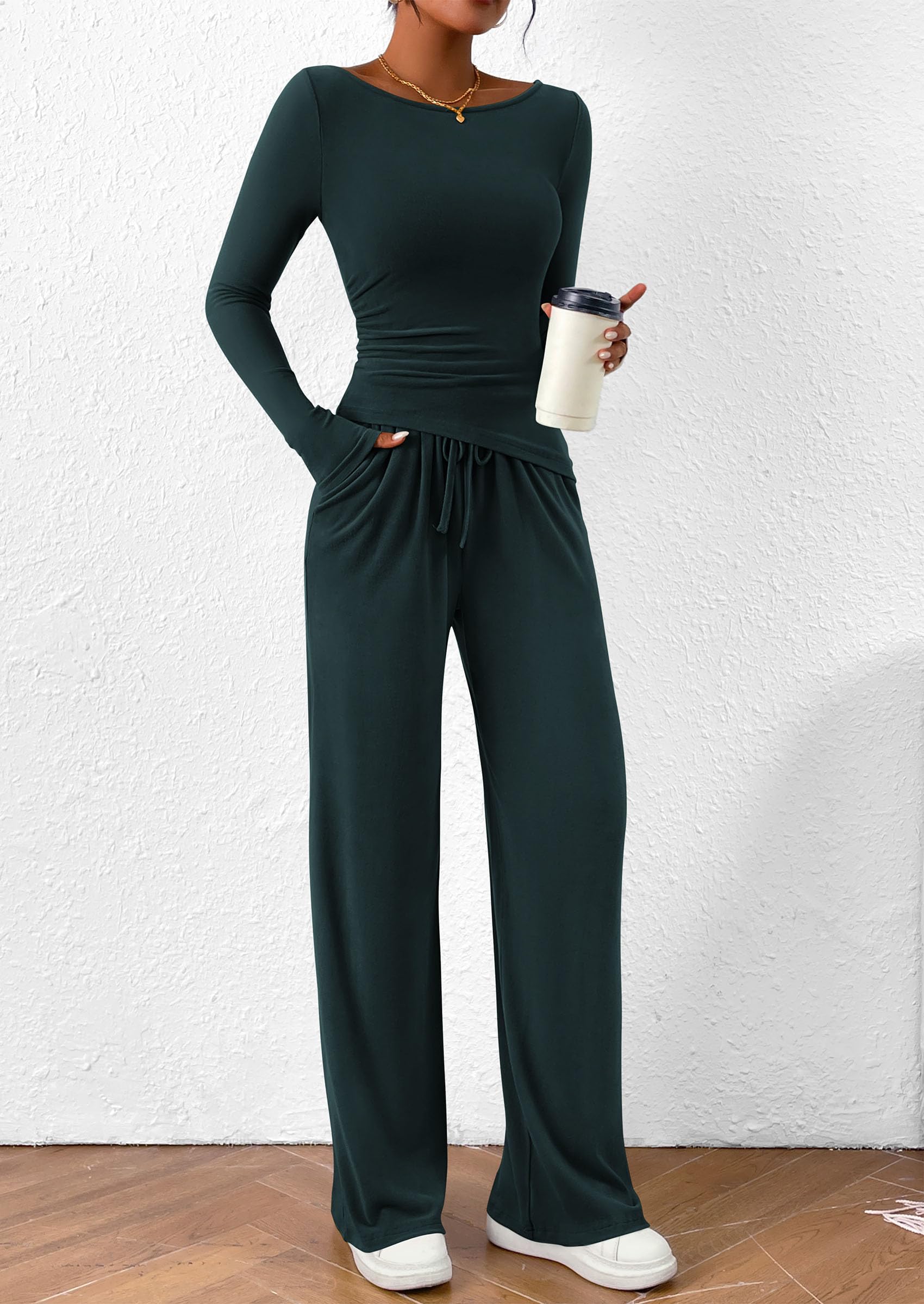 Women's 2 Piece Lounge Sets Airport Outfits(Dark Blue,XS)