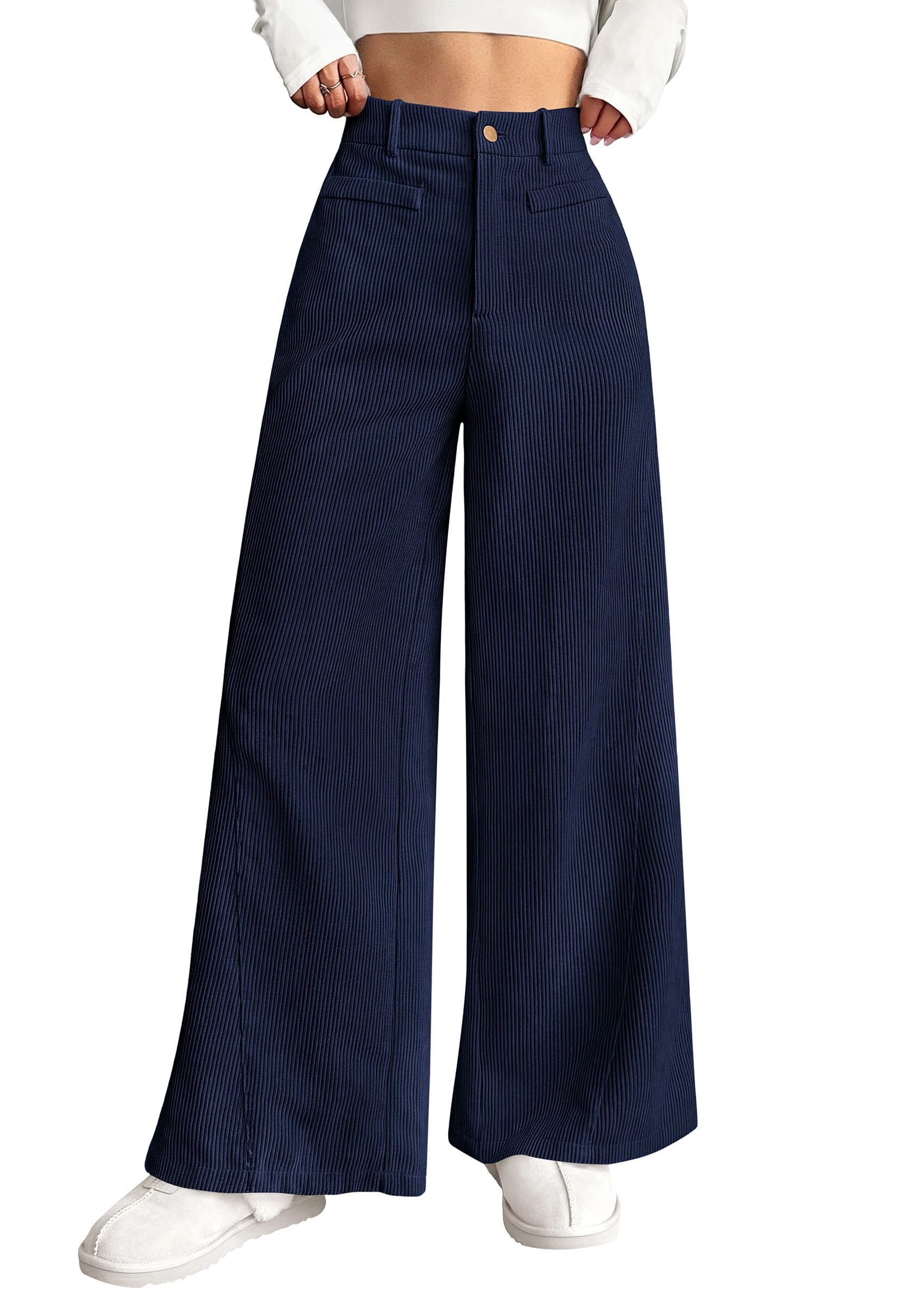 Women's High Waisted Corduroy Pants Casual,Navy,S