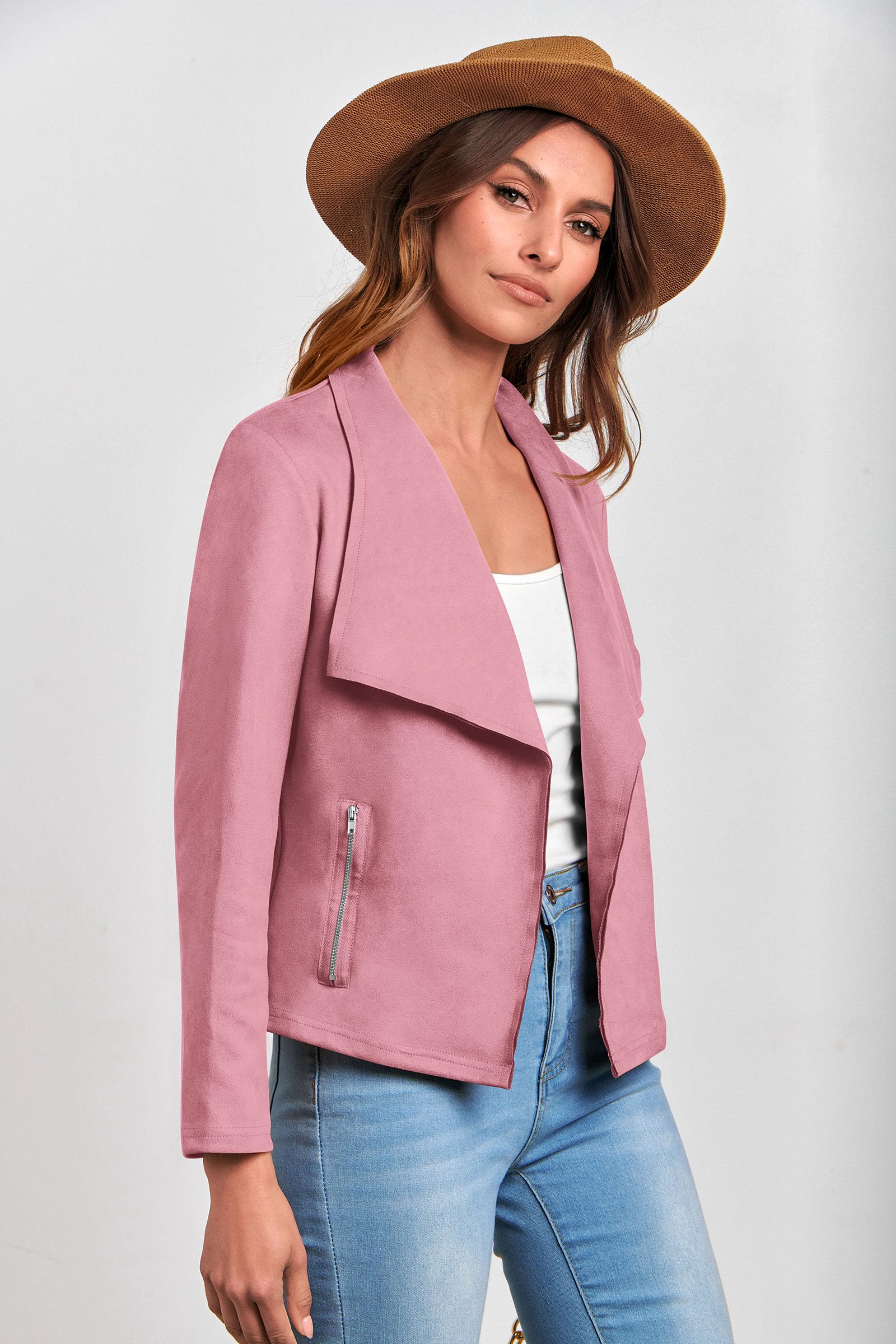 Women's Fall Fashion Faux Suede Jackets(Pink,Small)