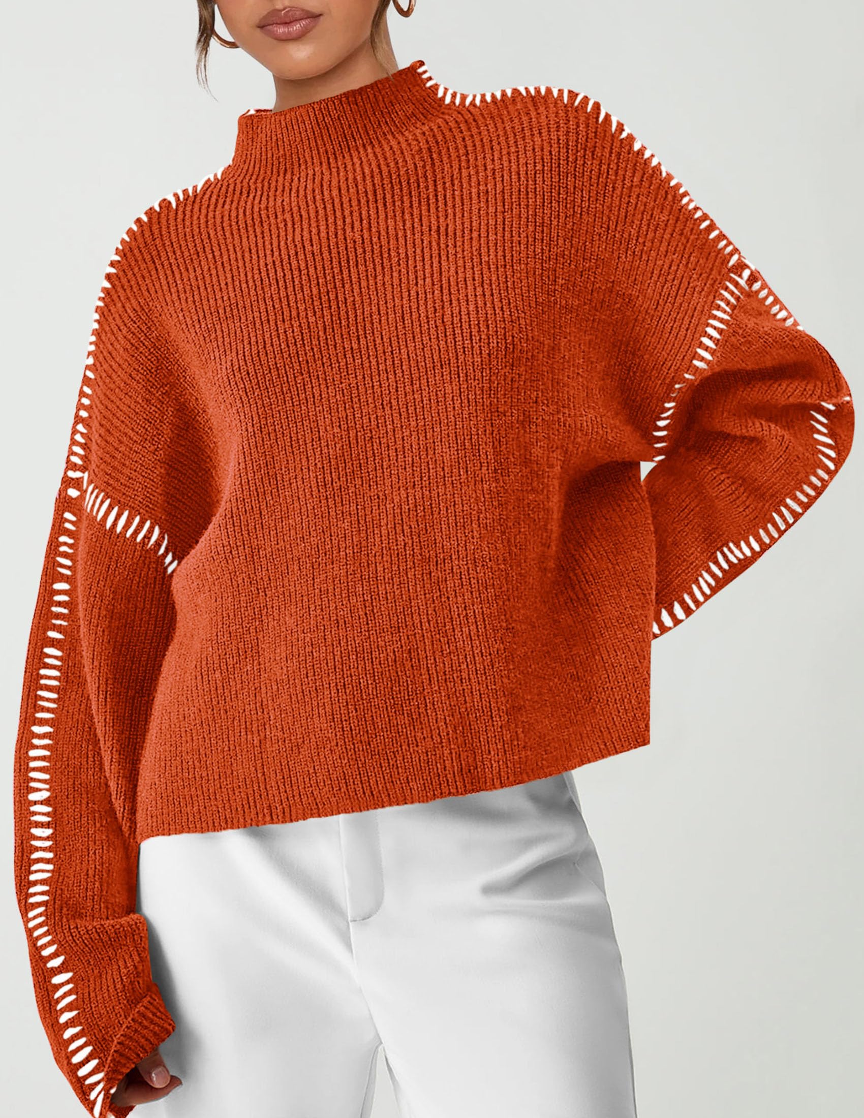 Womens Chunky Knit Oversized Pullover Sweaters,Rust Red,S