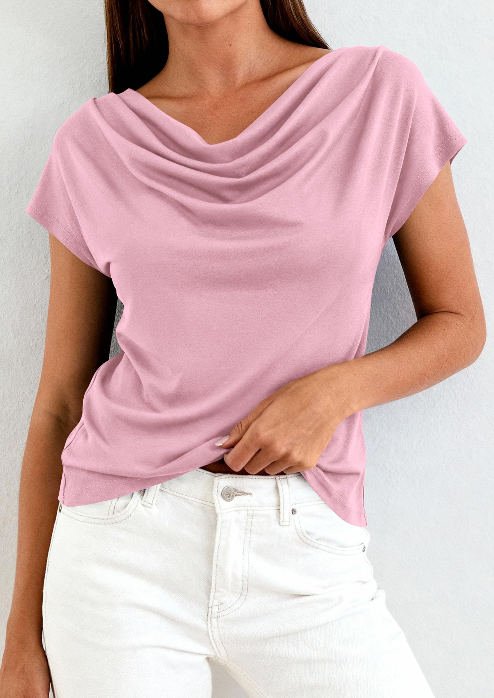 Womens Tops Dressy Business Casual Work Blouses, Pink,XS