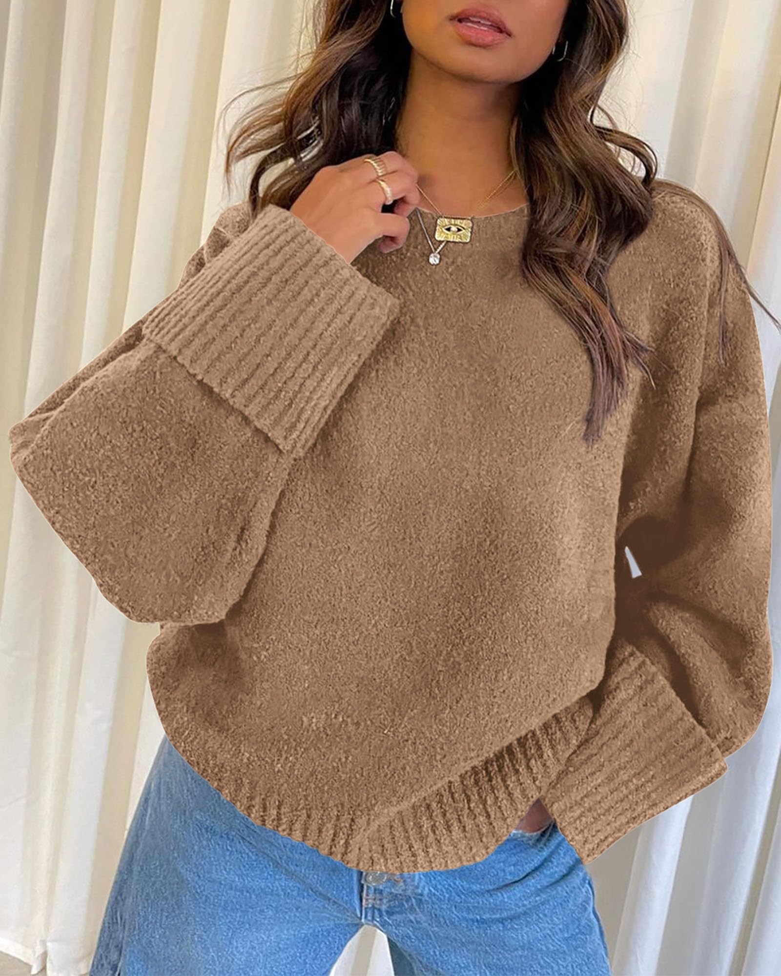 Women's Fall Fashion Cozy Oversized Sweaters(Khaki,XS)