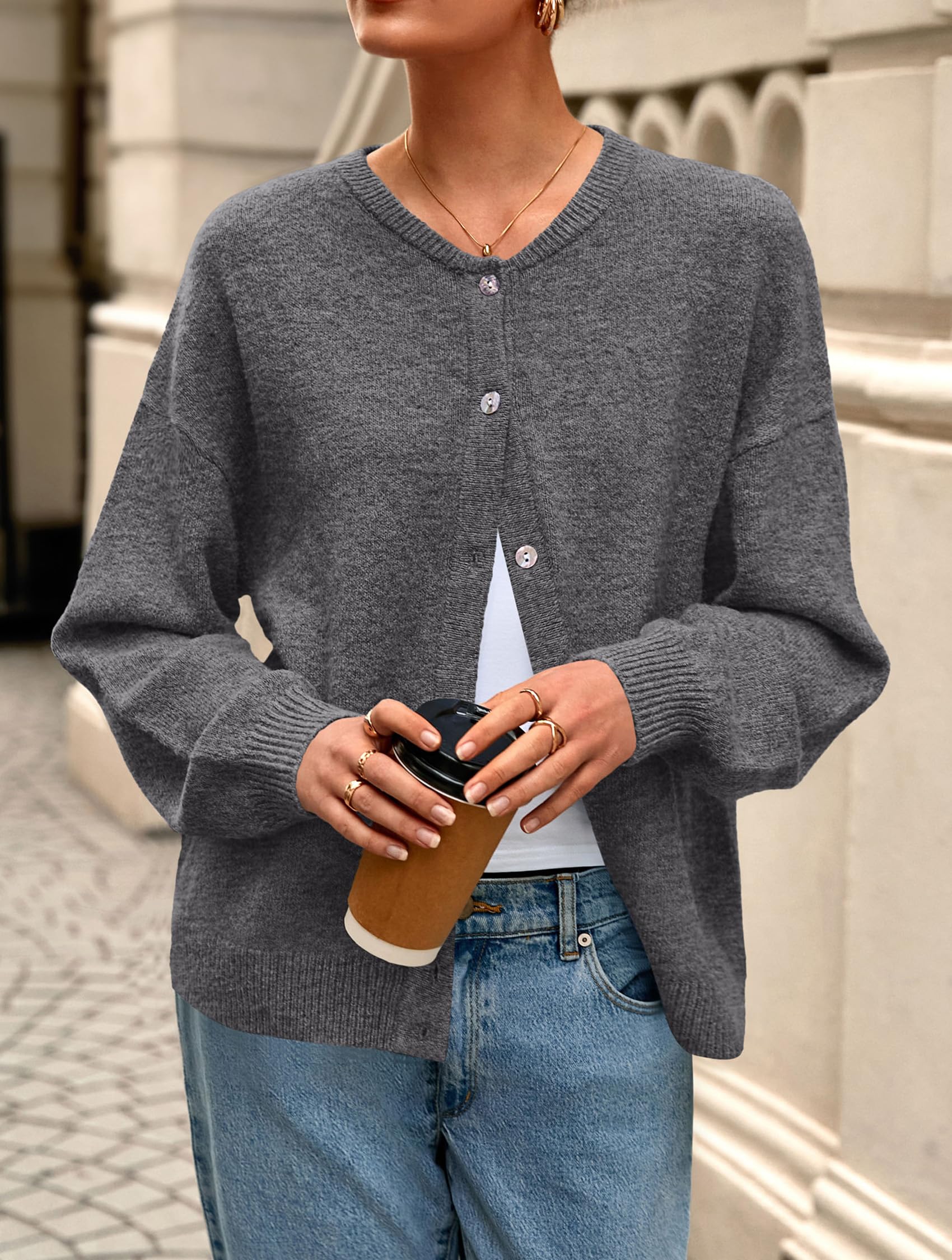 Womens Long Sleeve Cardigan Sweaters Button Down Knit Tops