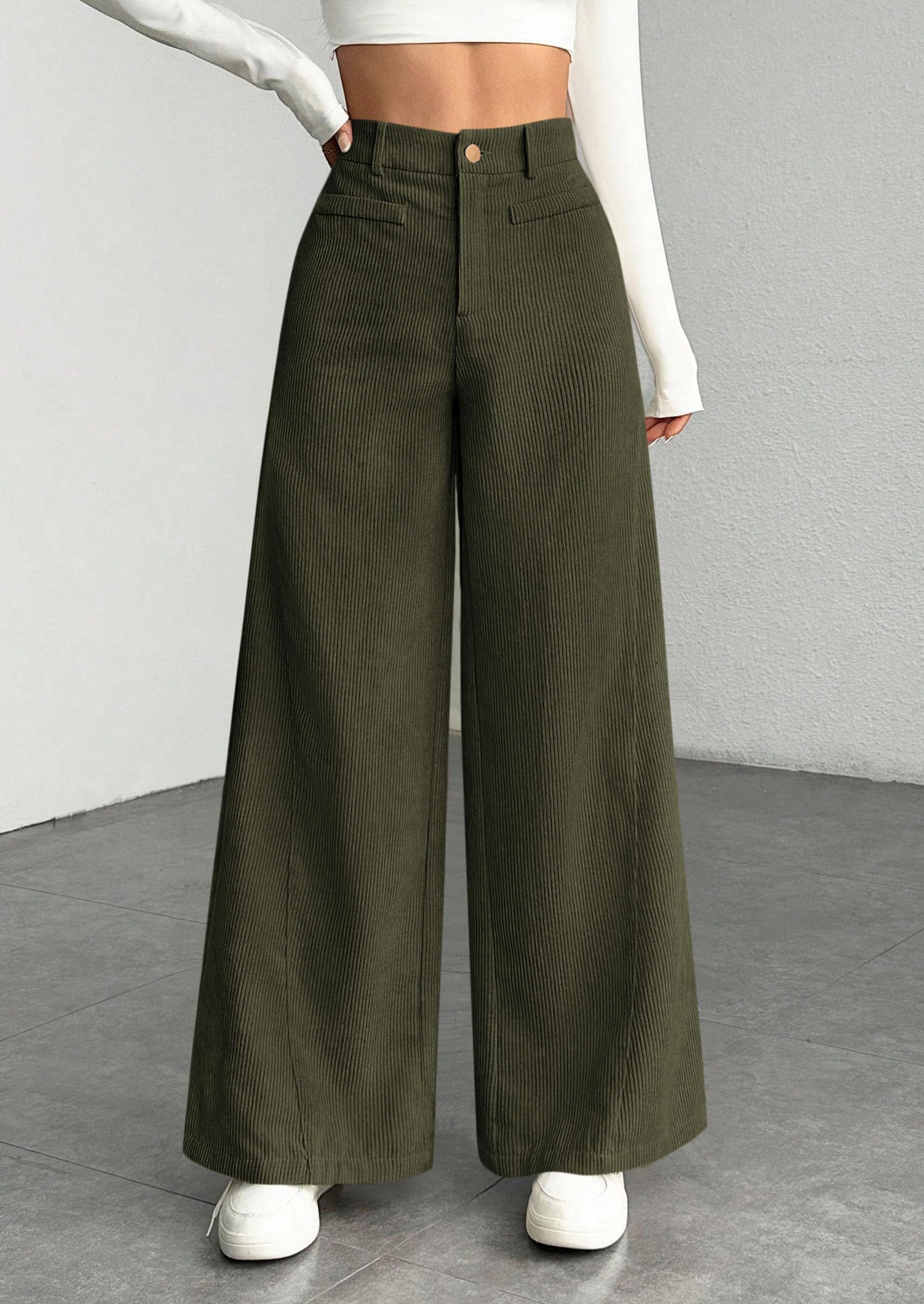 Women's High Waisted Corduroy Pants Casual,Army Green,M