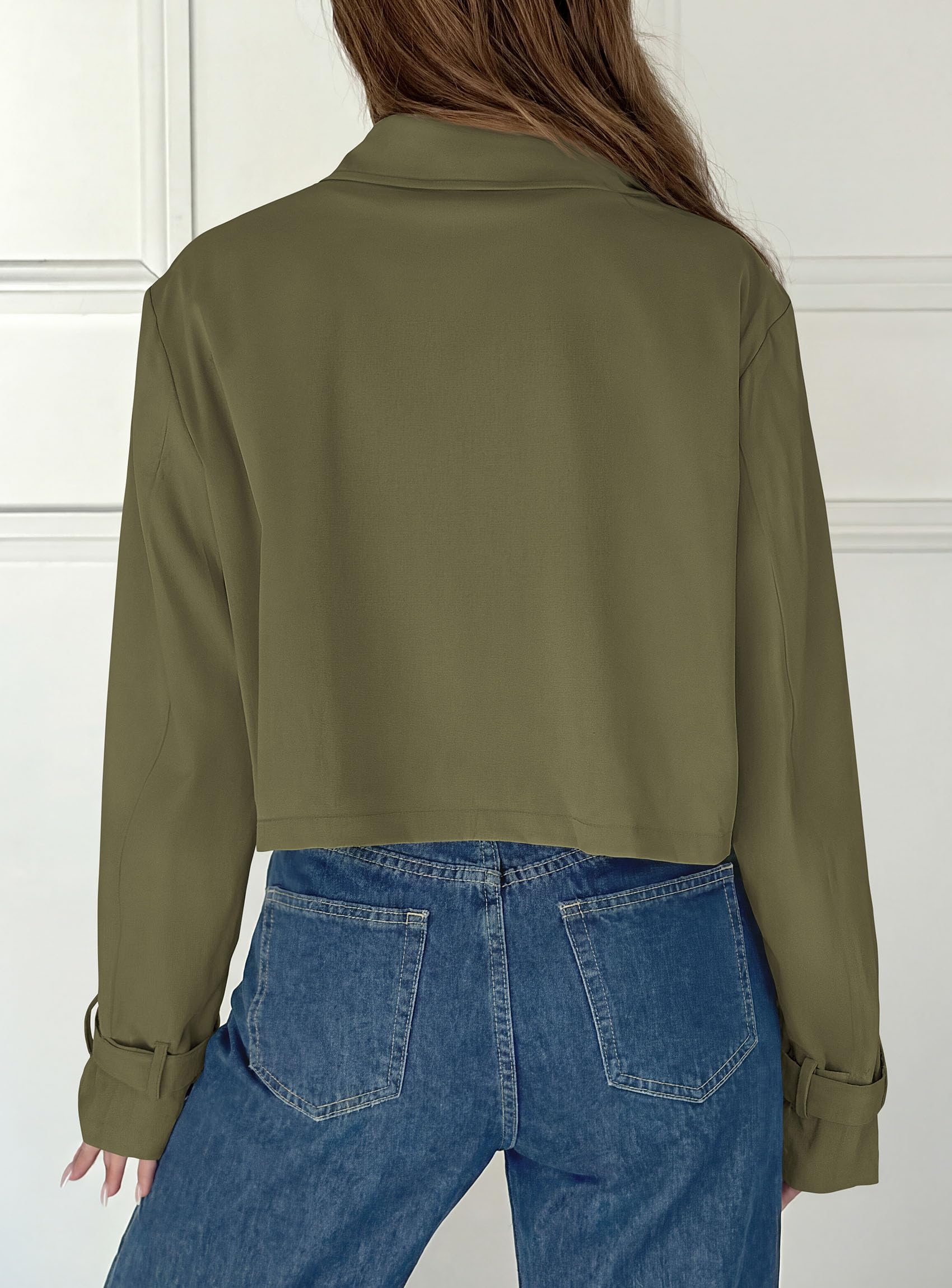 Cropped Trench Coat For Women Short Jacket,Army Green,S