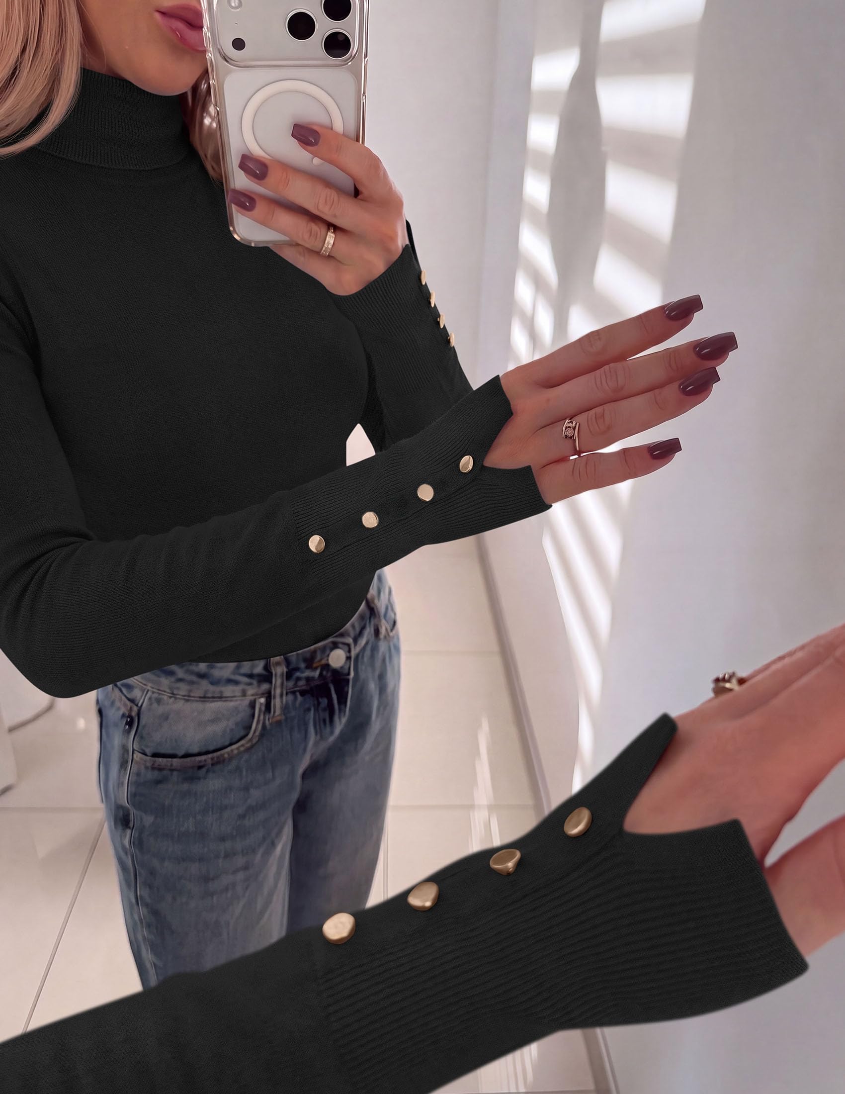 Women Turtleneck Sweaters Fall Long Sleeve Tops,Black,M