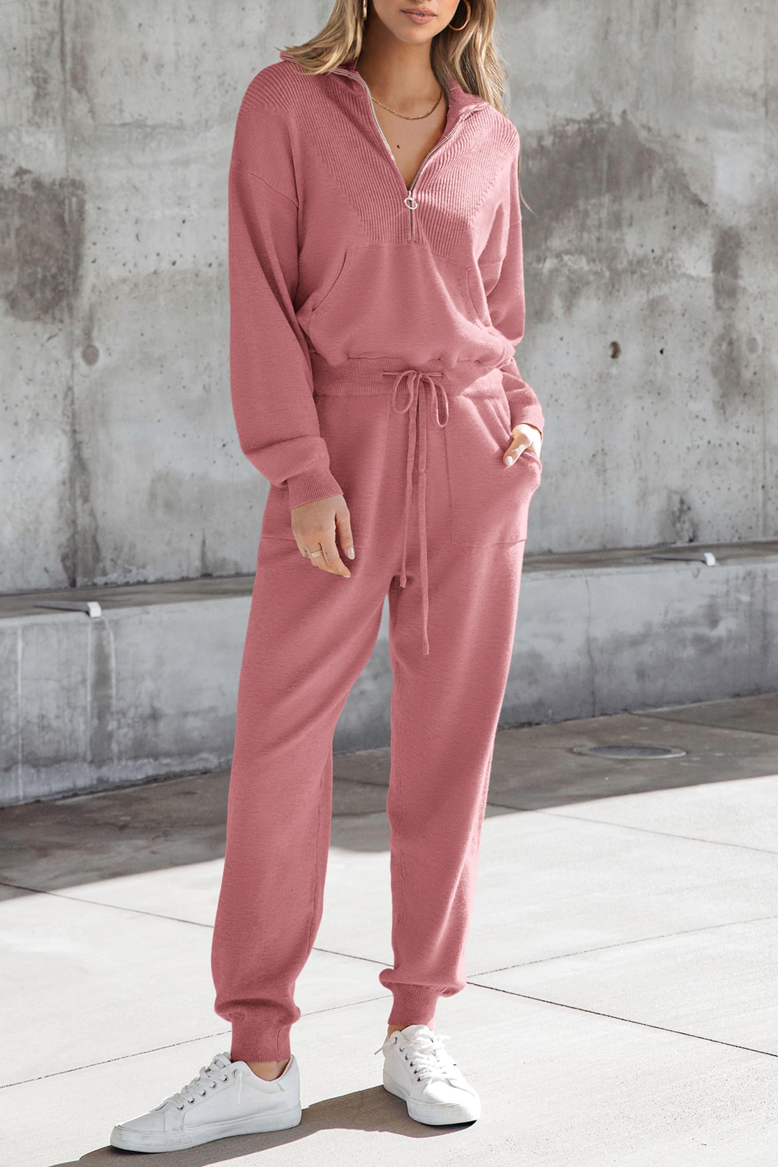 Women's 2 Piece Sweatsuits Set Fall Outfits(Pink,S)