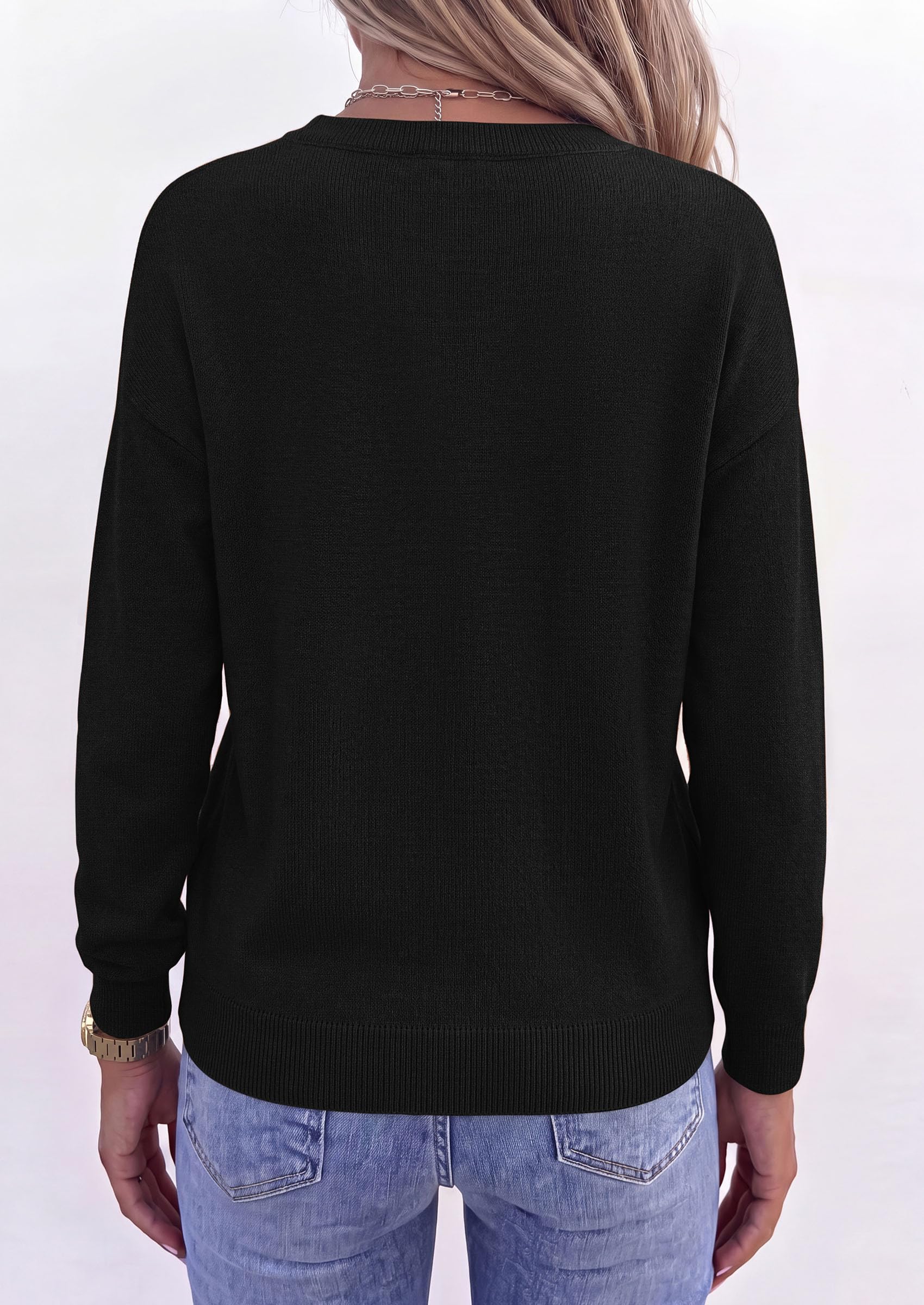 Sweaters for Women Fall Crewneck Knit Cropped Sweater Black