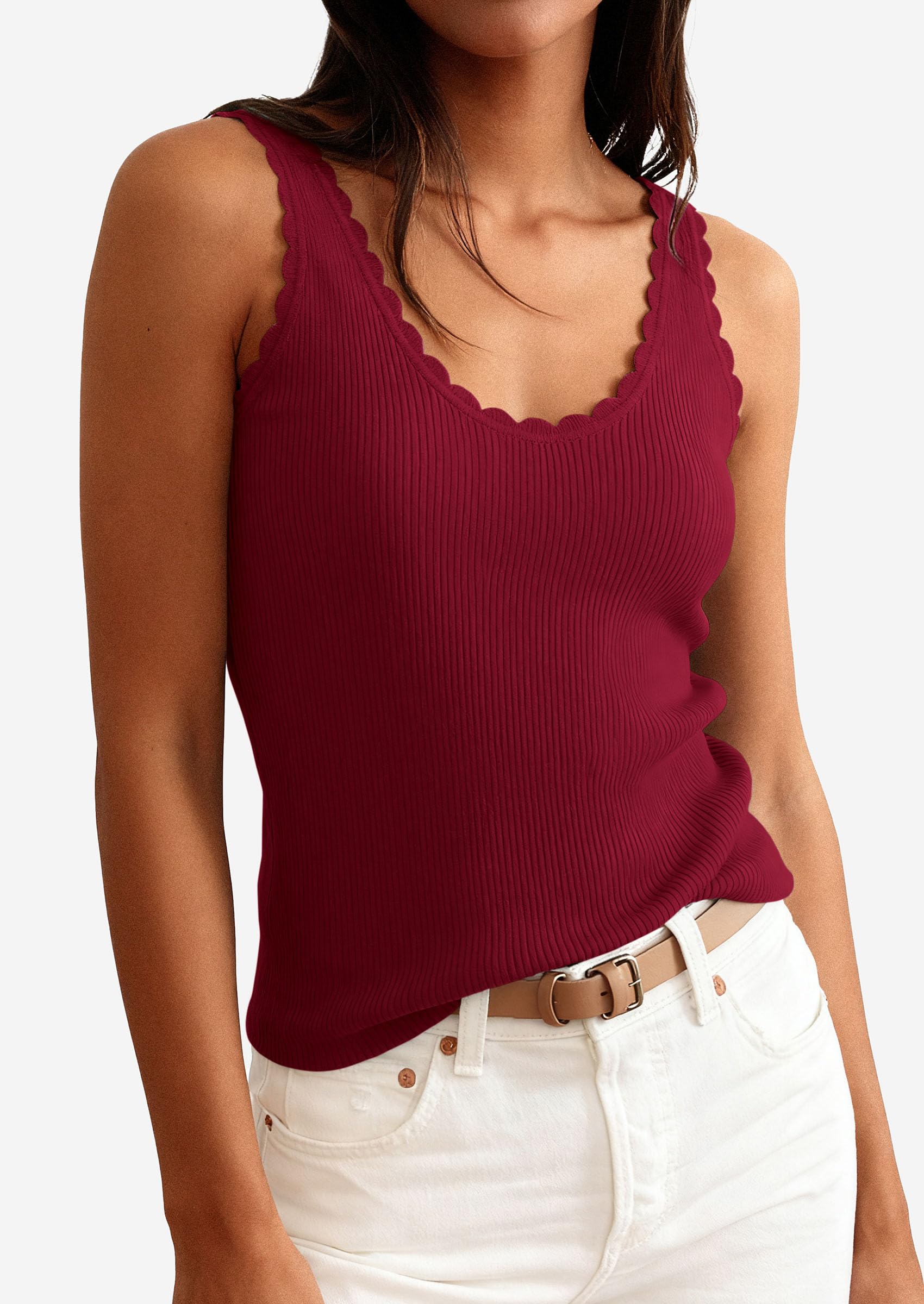 Womens Ribbed Knit Sleeveless Tank Tops,Wine Red,XS