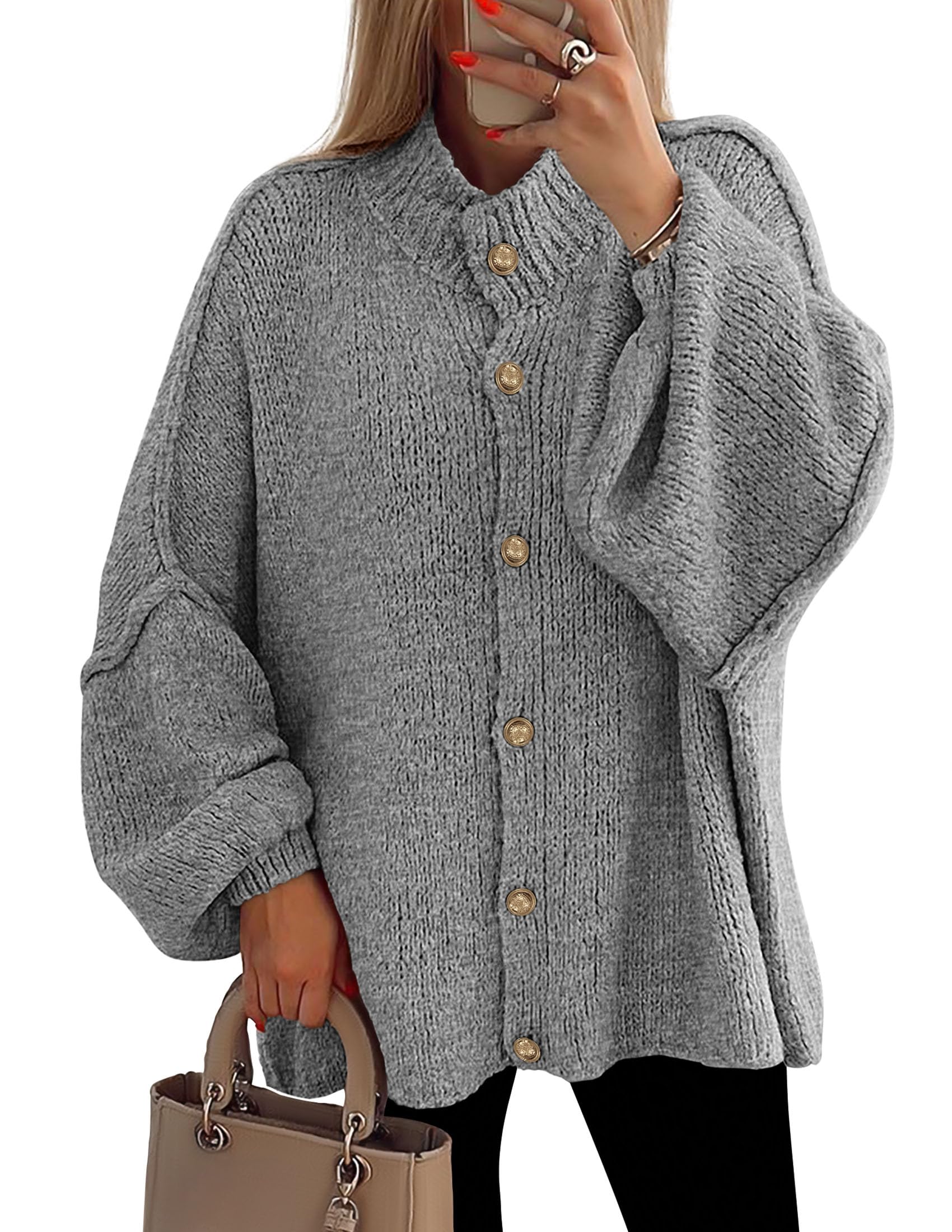 Women's Oversized Chunky Cardigan Sweaters(Grey,Small)