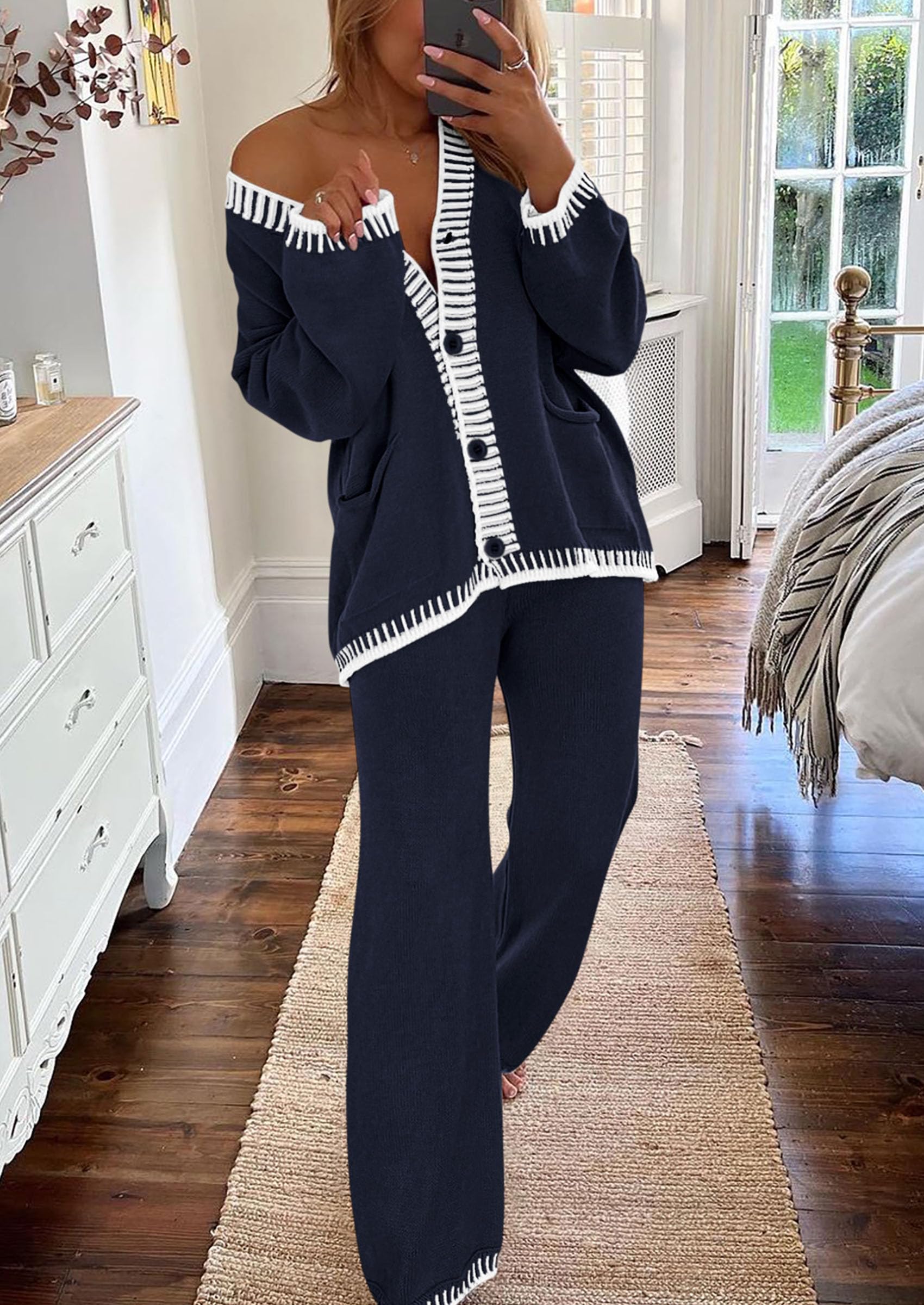 Women's Fall 2 Piece Matching Cozy Knit Sweater Lounge Sets