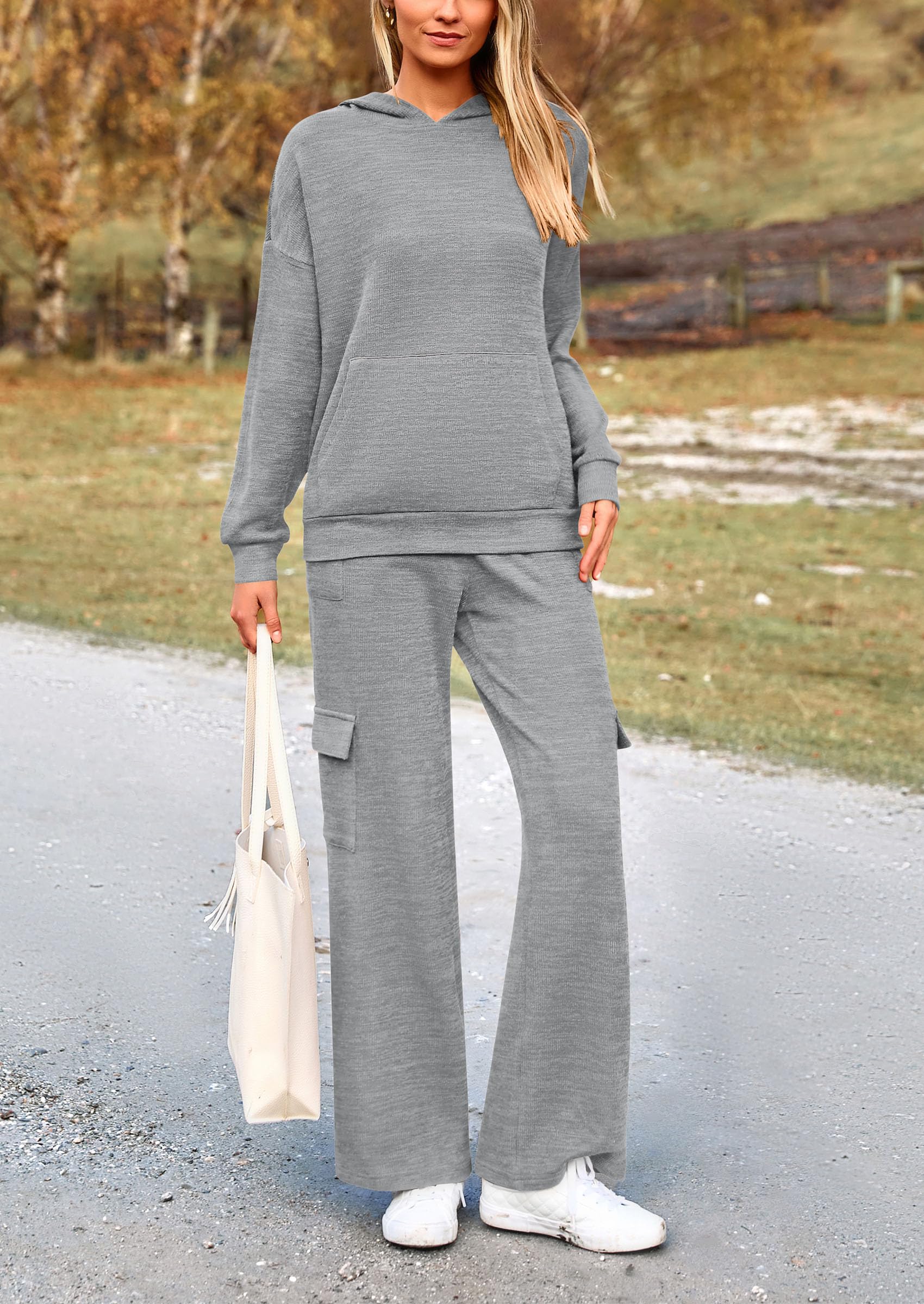 2 Piece Sets For Women Fall 2025 Sweatsuits Outfits Lounge Matching Hoodie Set Travel Track Suits Winter Clothes (Grey,Medium)