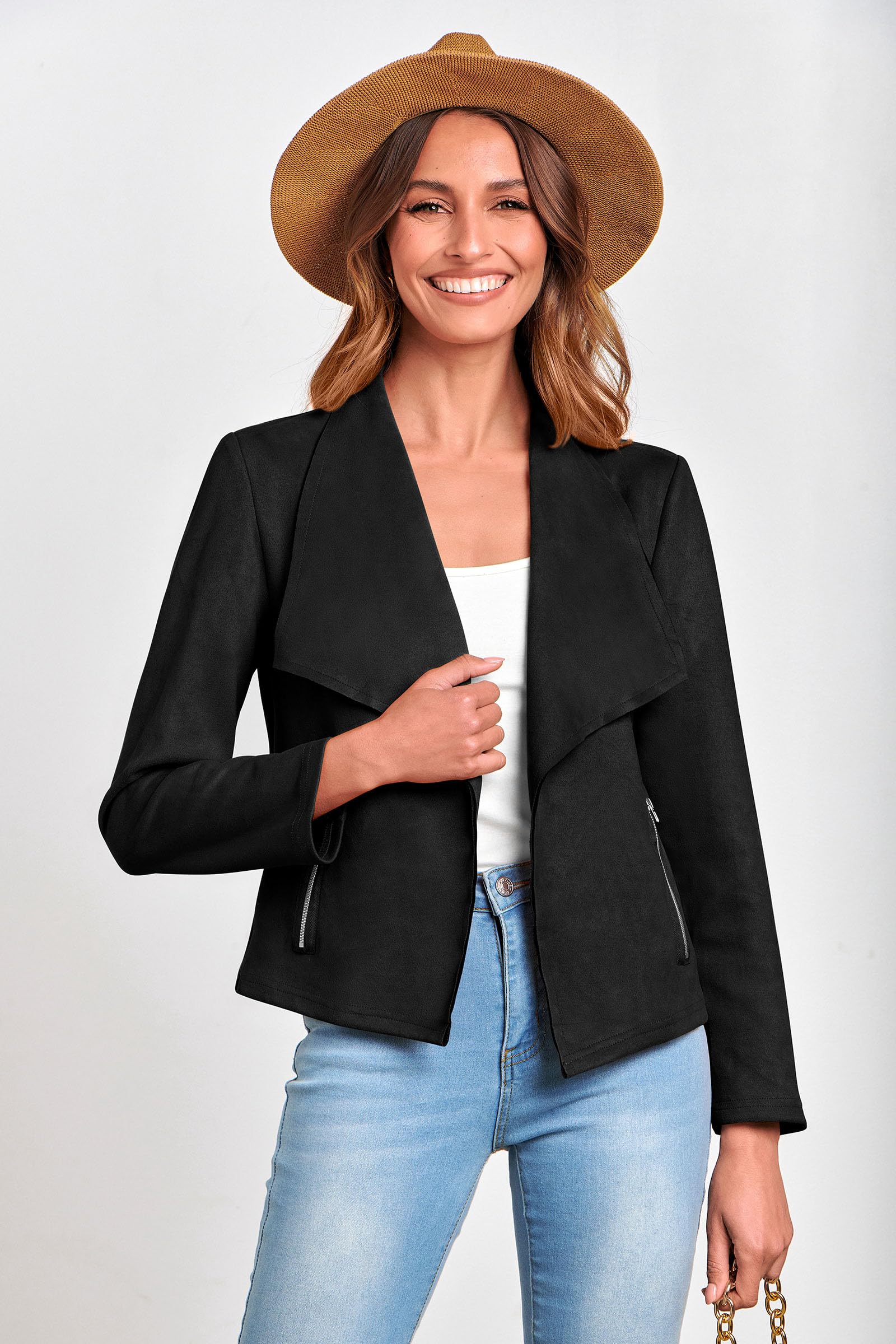 Women's Fall Fashion Faux Suede Jackets(Black,Small)