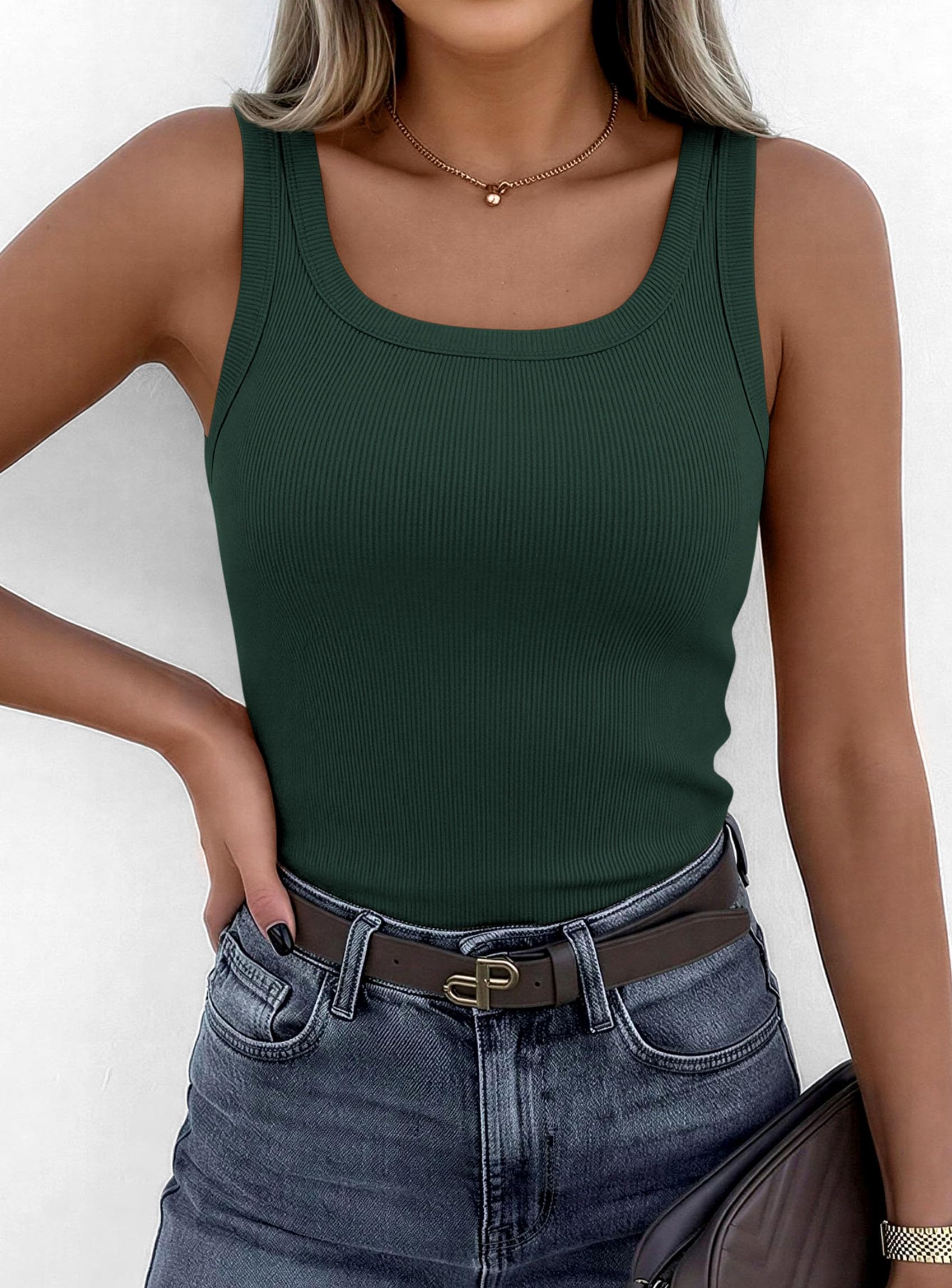 Tank Tops for Women Summer Sleeveless Tops,Dark Green,XS