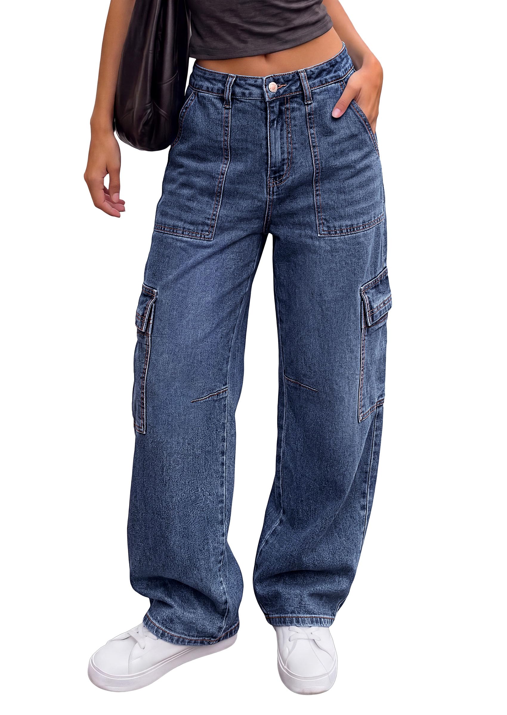 Barrel Pants Women Wide Leg Baggy Denim Jeans Ashleigh Blue,4