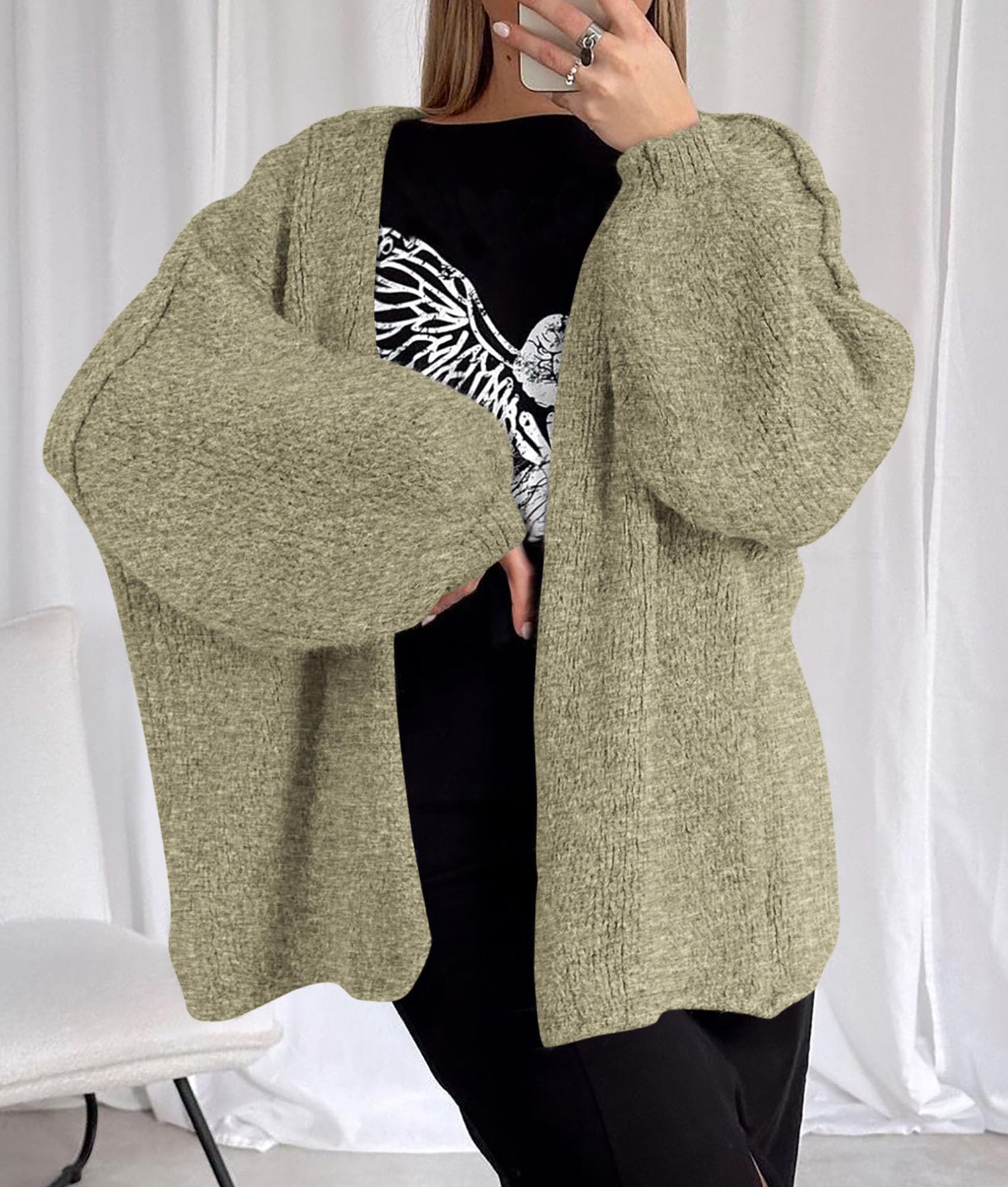 Womens Open Front Oversized Cardigan Sweaters,Mist Green,XS