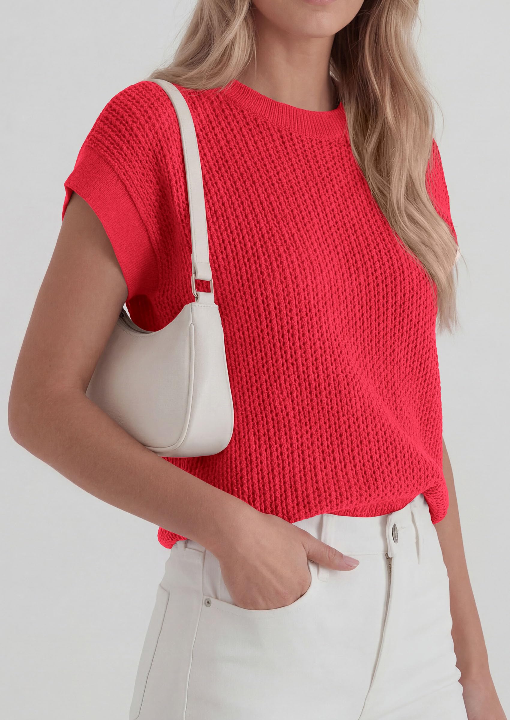 Women's Summer Sweater Vest Crochet Tops (Red,S)