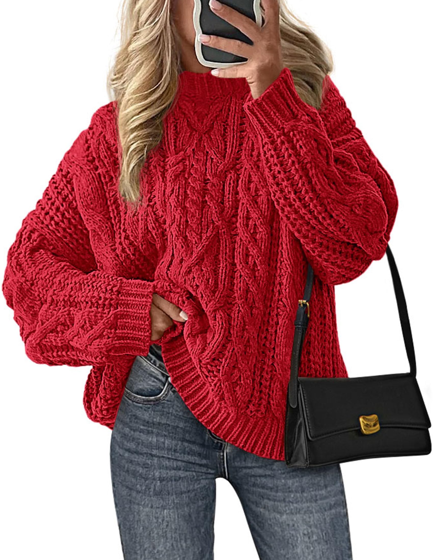 Womens Oversized Fall Sweaters Chunky Cable Knit Pullover Tops