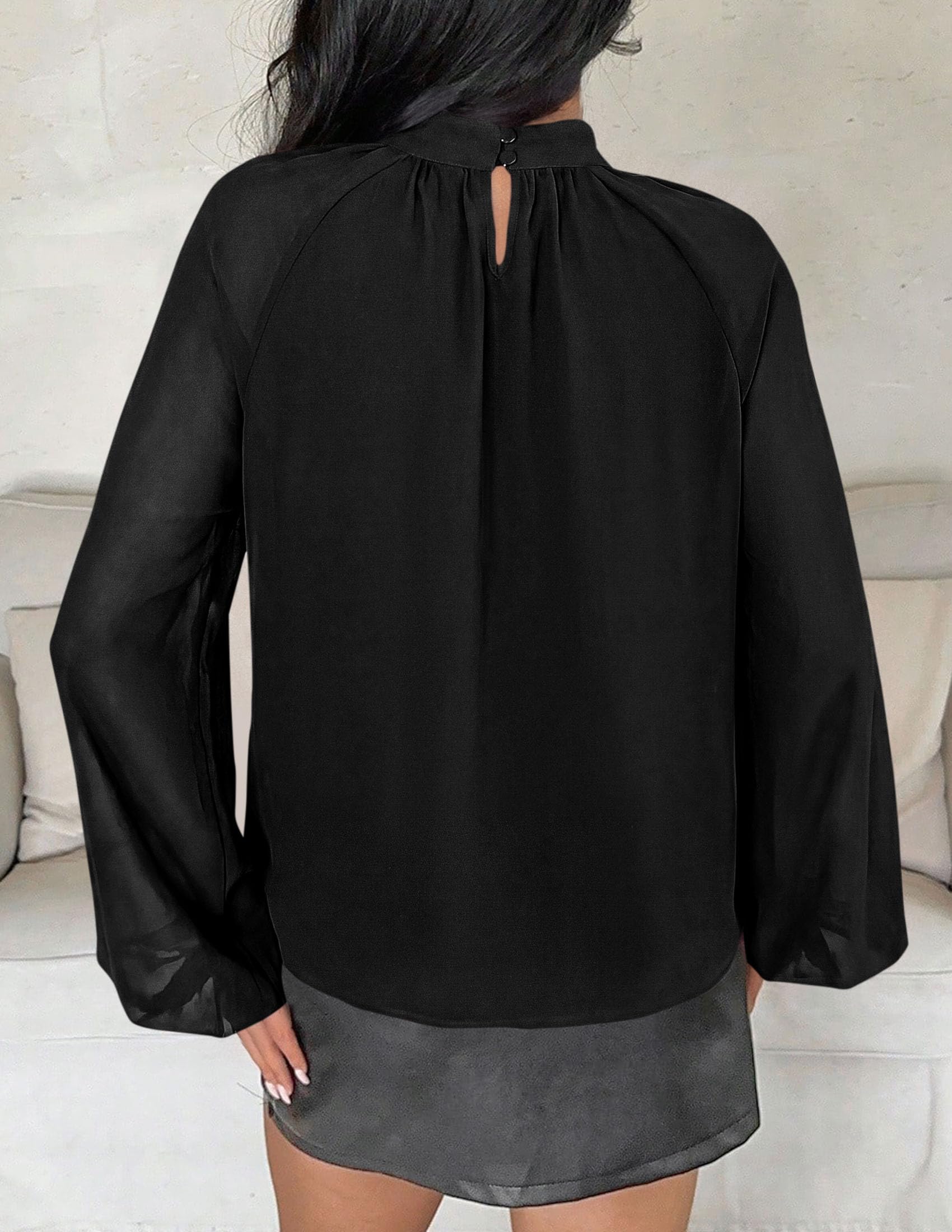 Chiffon Blouses for Women Dressy Casual Mock Neck Tops Black