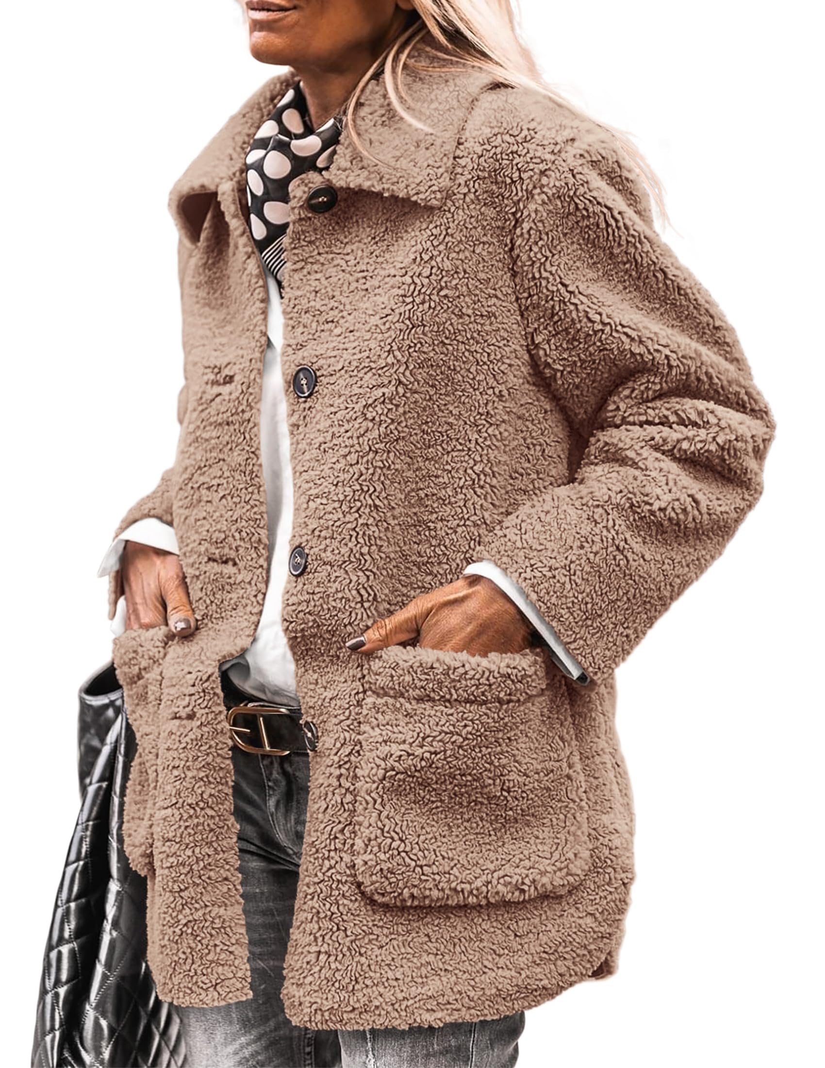 Women's Fleece Sherpa Coats Winter Outfits Camel,S