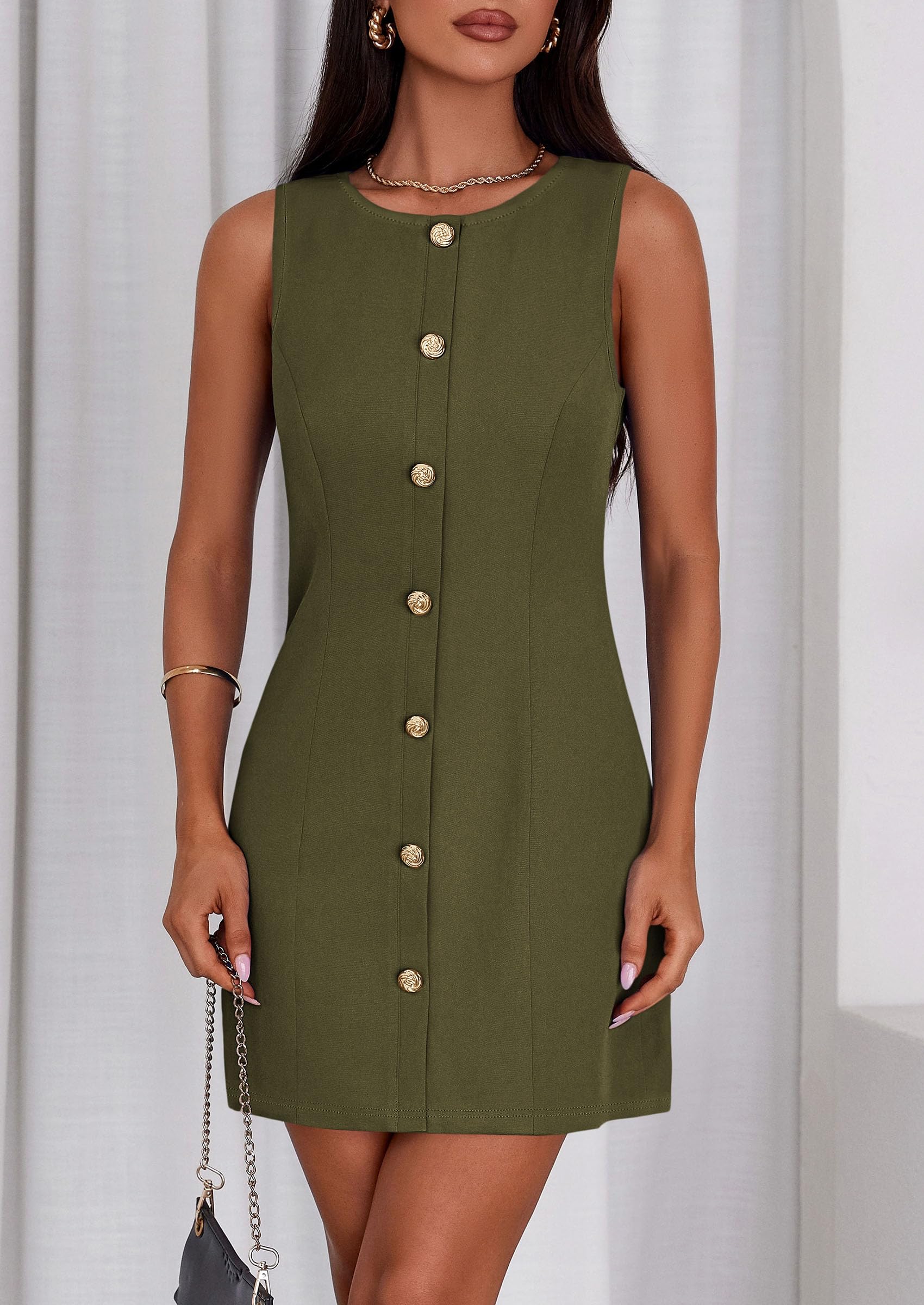 Women Business Casual Cocktail Work Short Dress,Army Green,S